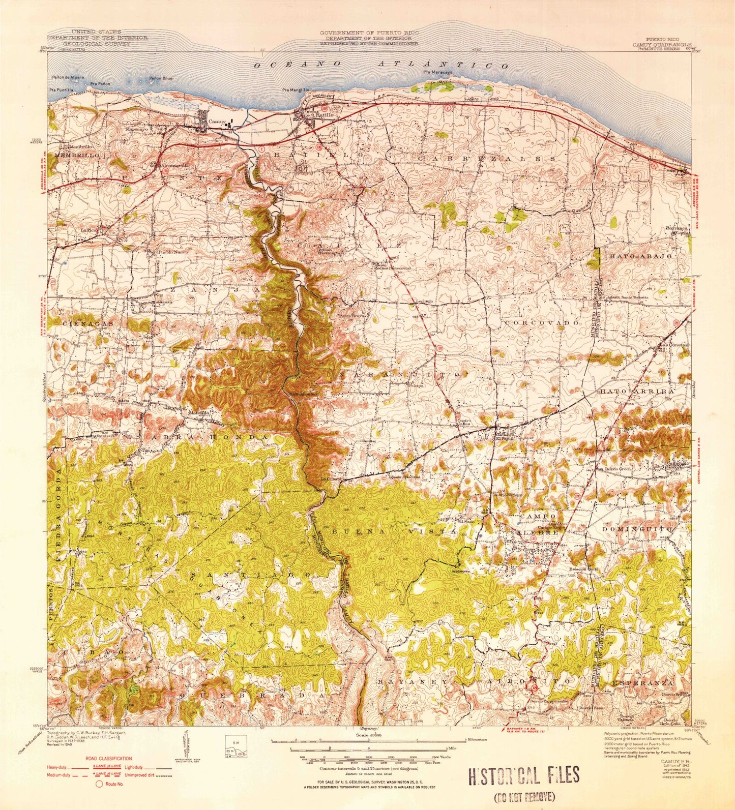 Classic USGS Camuy Puerto Rico 7.5'x7.5' Topo Map Image