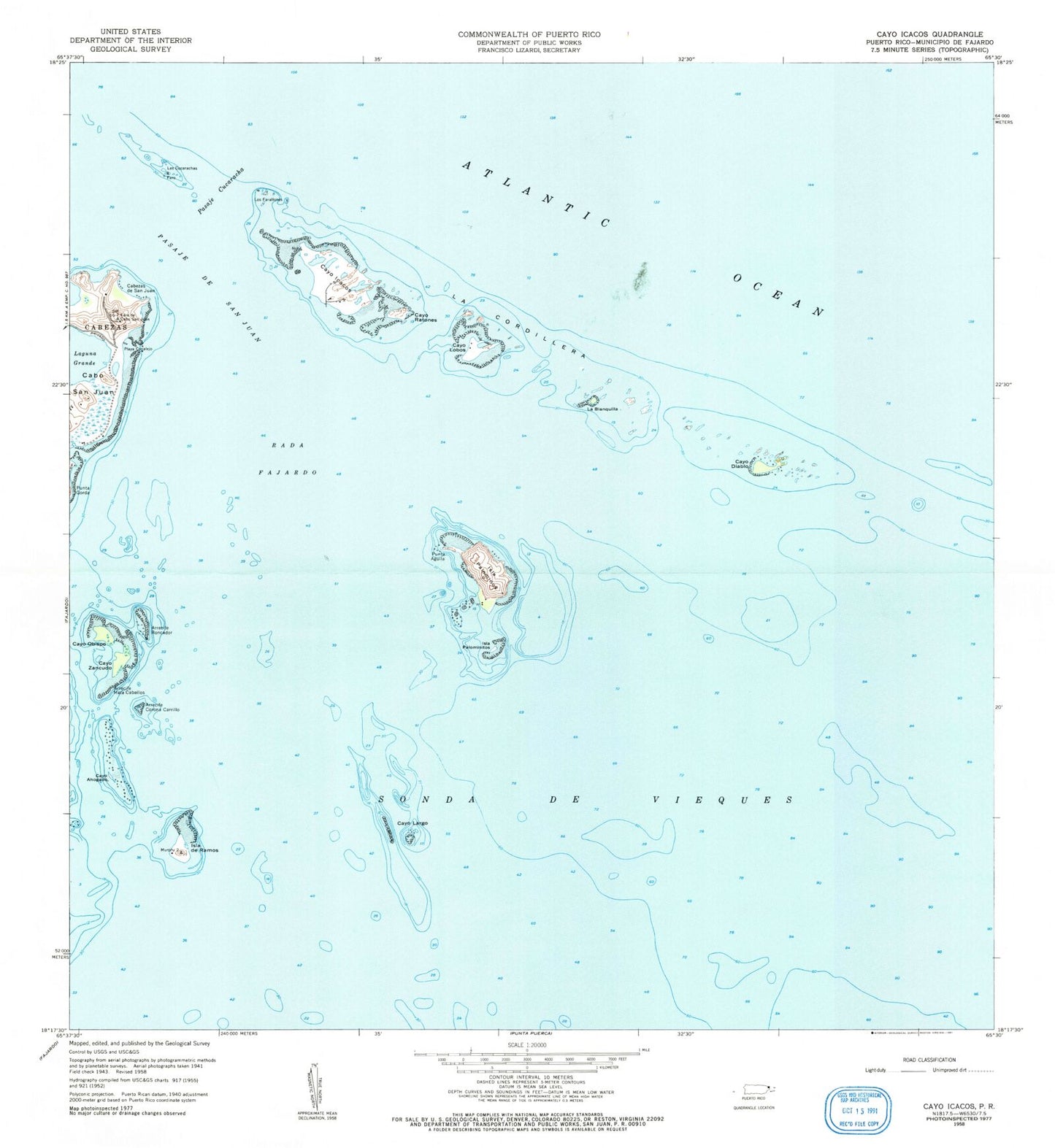 Classic USGS Cayo Icacos Puerto Rico 7.5'x7.5' Topo Map Image