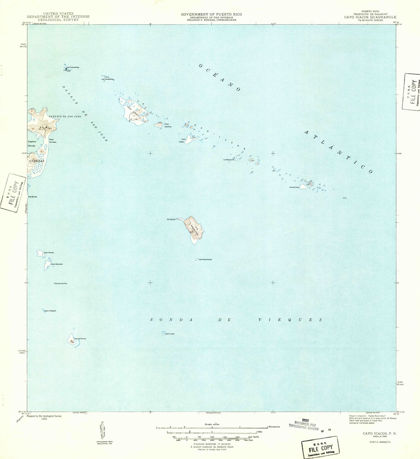 Classic USGS Cayo Icacos Puerto Rico 7.5'x7.5' Topo Map Image