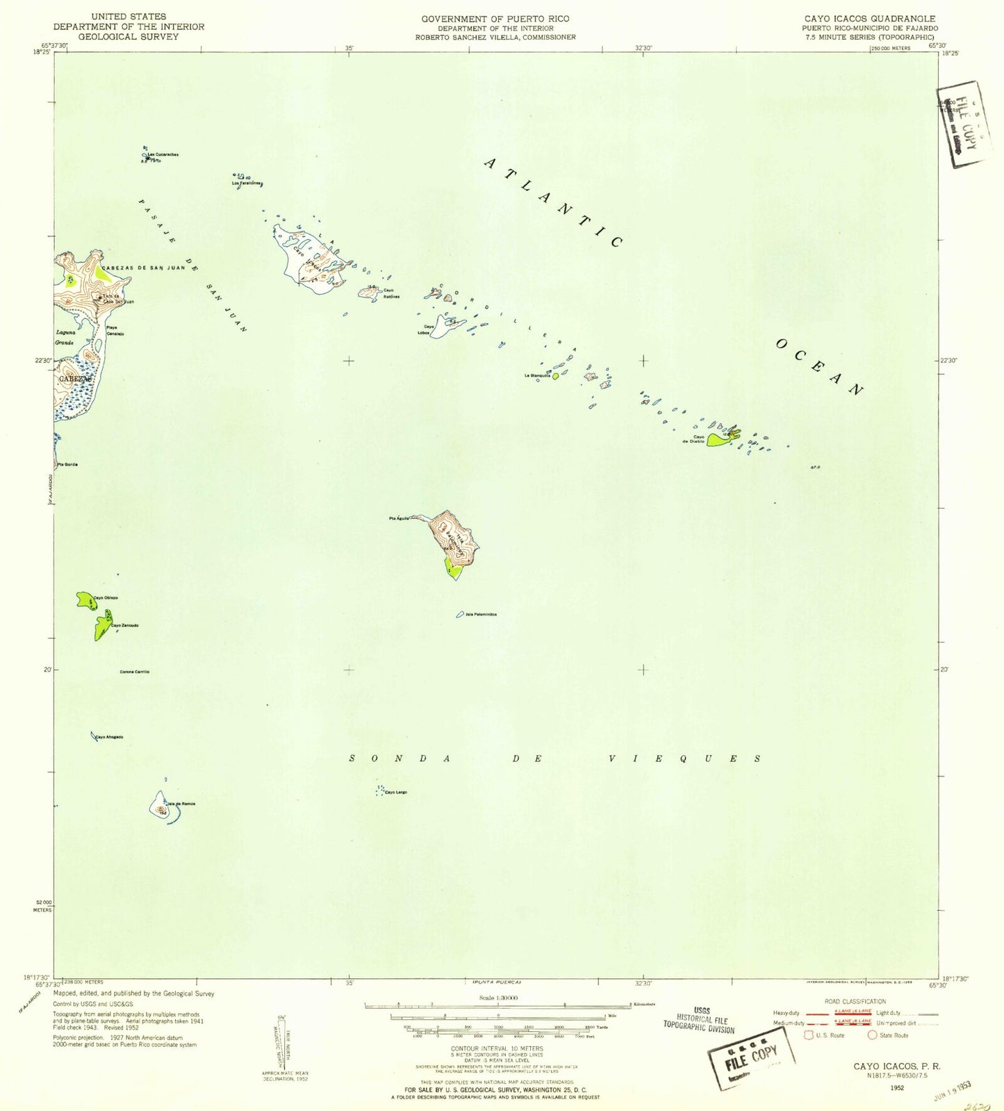 Classic USGS Cayo Icacos Puerto Rico 7.5'x7.5' Topo Map Image