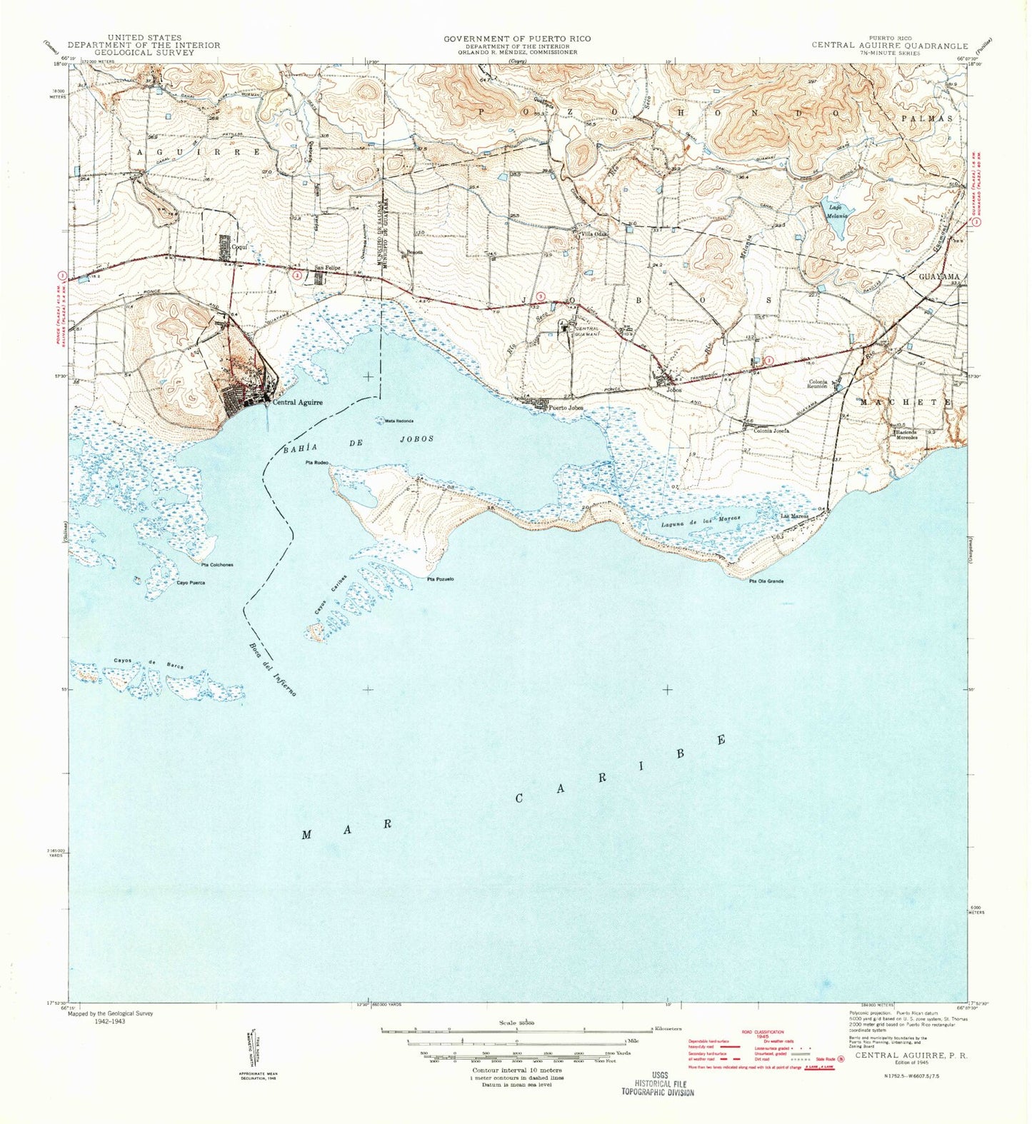 Classic USGS Central Aguirre Puerto Rico 7.5'x7.5' Topo Map Image