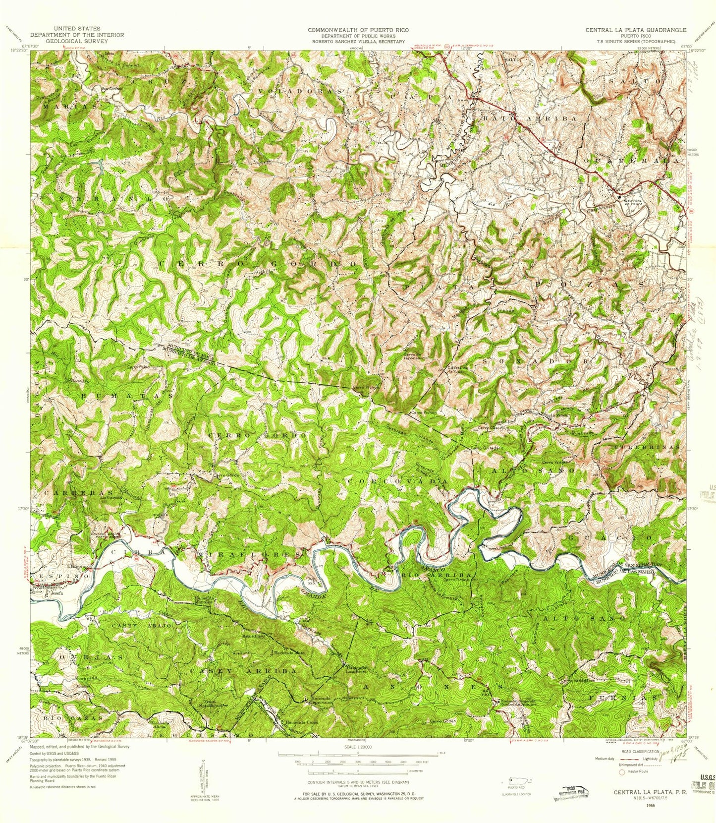 Classic USGS Central La Plata Puerto Rico 7.5'x7.5' Topo Map Image