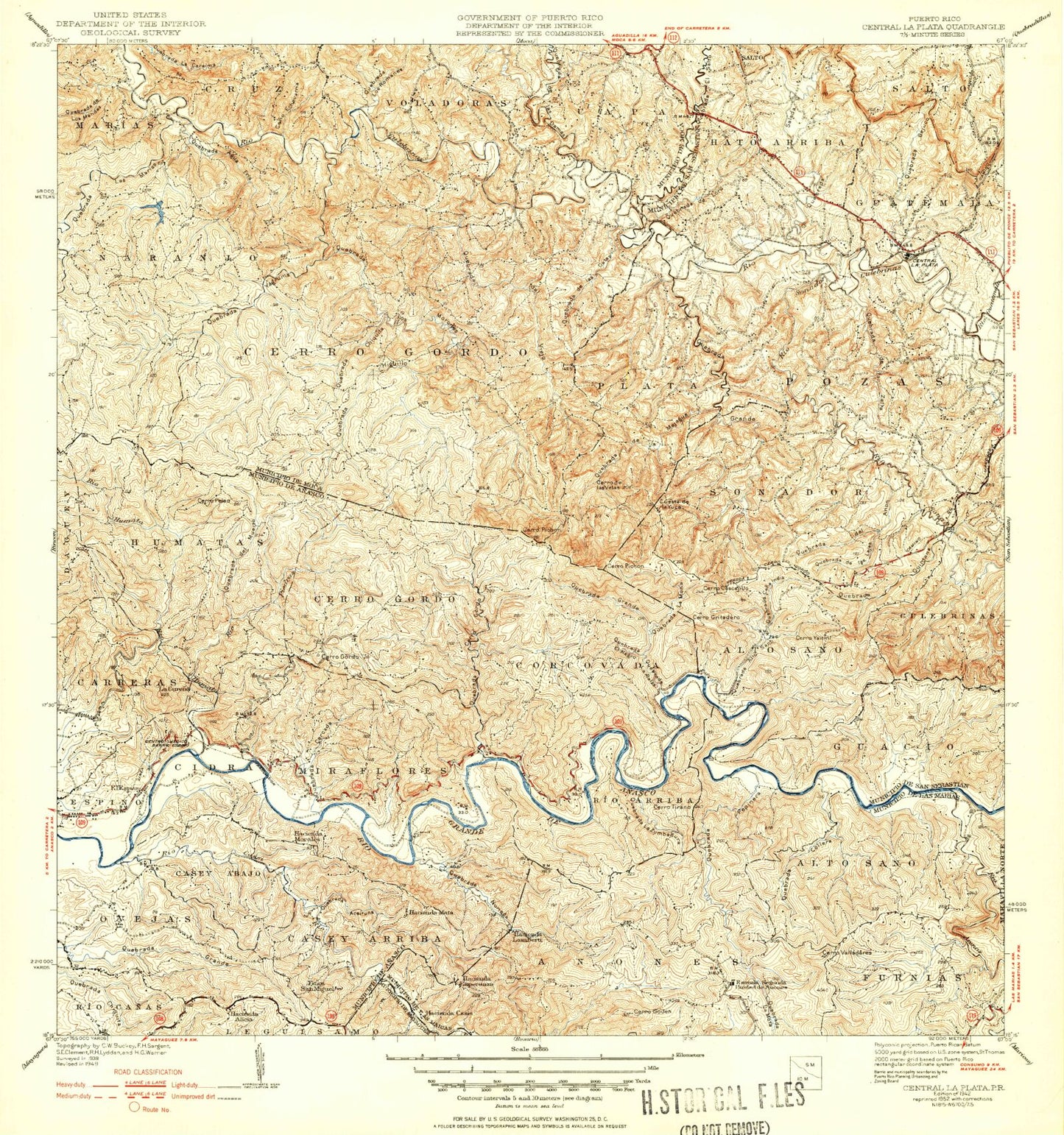 Classic USGS Central La Plata Puerto Rico 7.5'x7.5' Topo Map Image