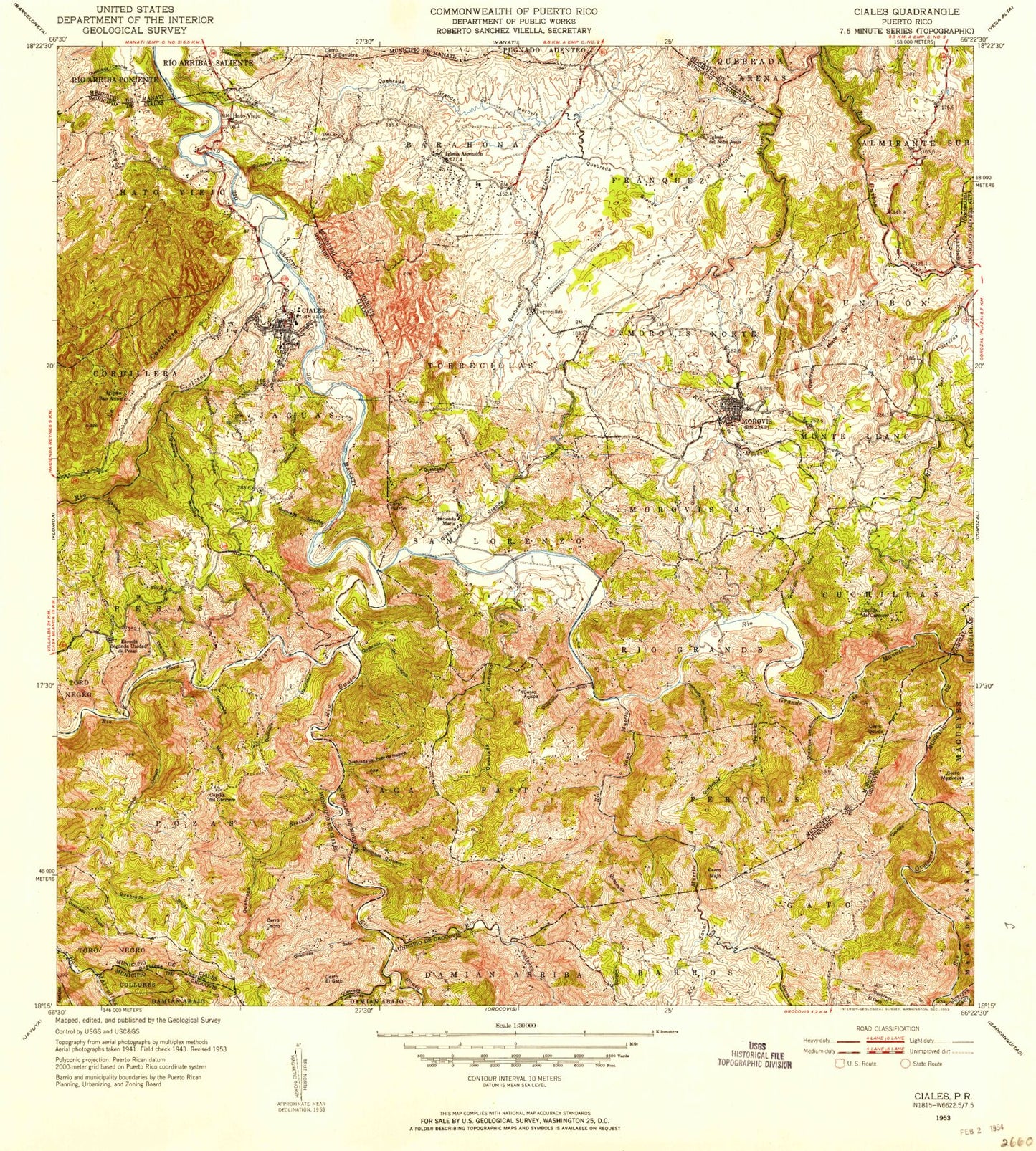 Classic USGS Central La Plata Puerto Rico 7.5'x7.5' Topo Map Image