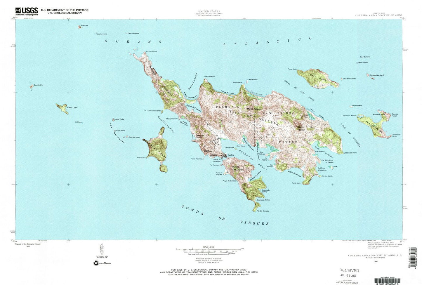 Classic USGS Culebra and Adjacent Islands Puerto Rico 7.5'x7.5' Topo Map Image