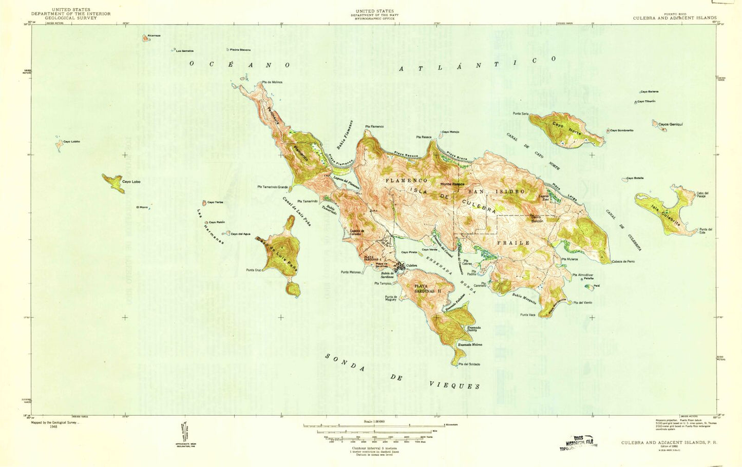 Classic USGS Culebra and Adjacent Islands Puerto Rico 7.5'x7.5' Topo Map Image