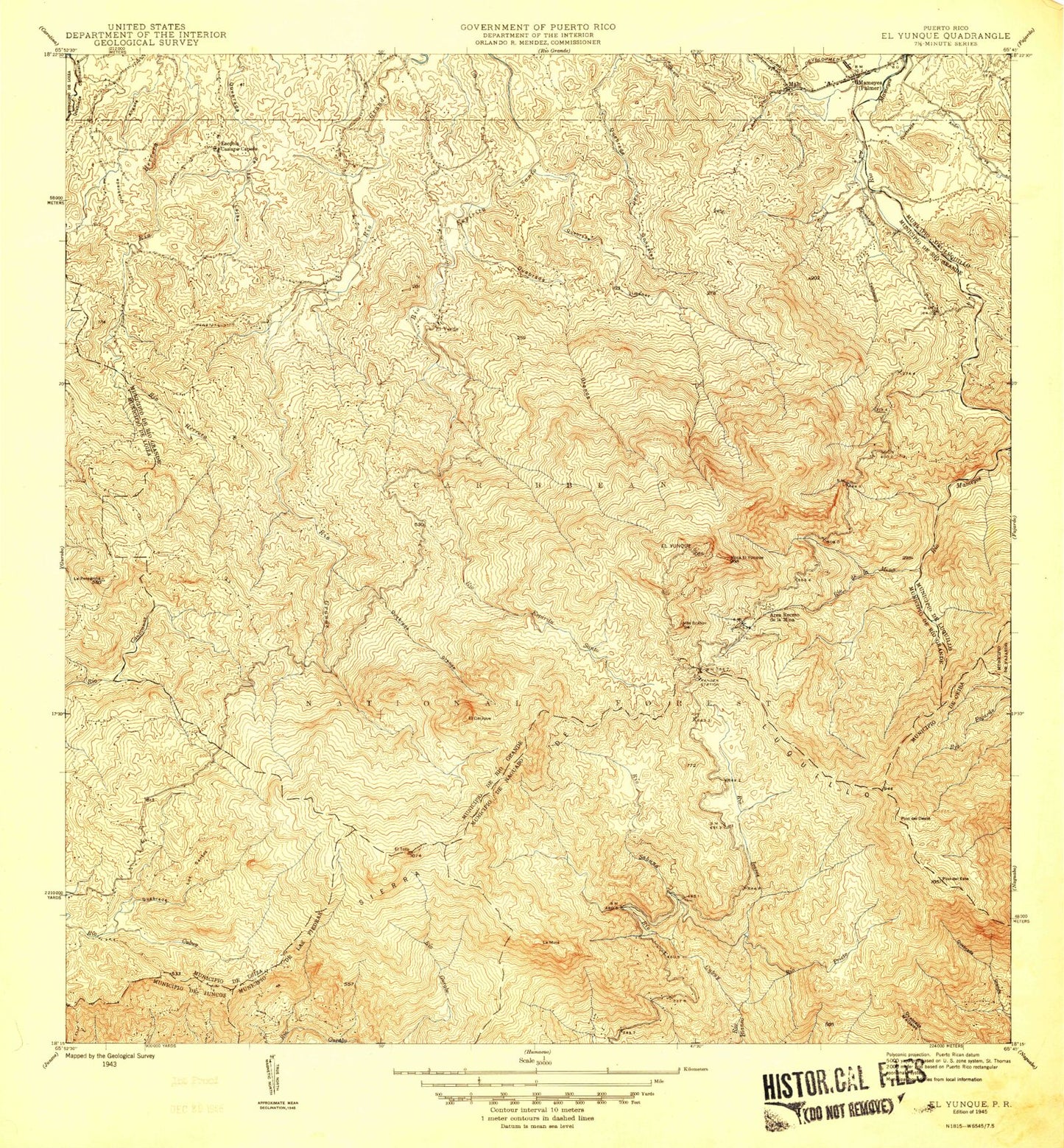 Classic USGS El Yunque Puerto Rico 7.5'x7.5' Topo Map Image