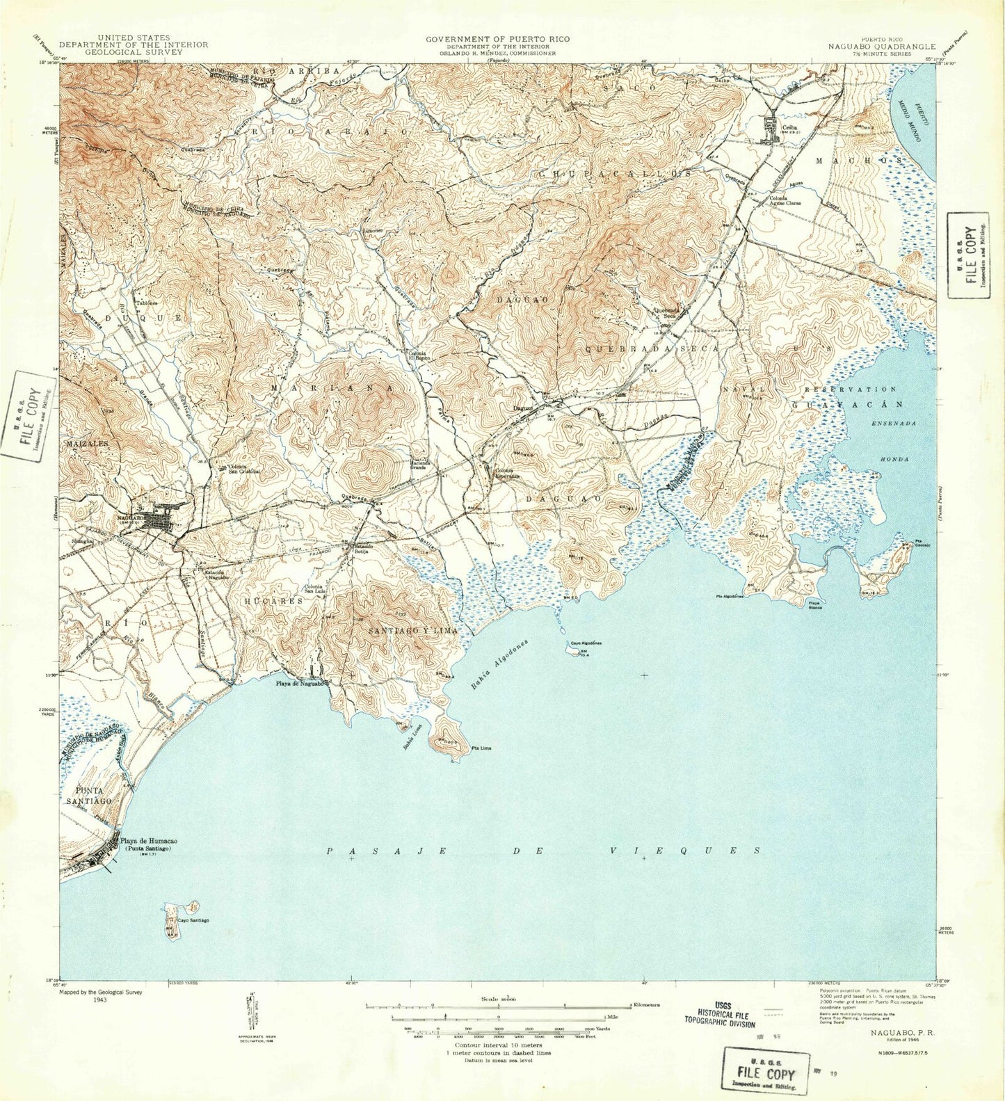 Classic USGS Naguabo Puerto Rico 7.5'x7.5' Topo Map Image