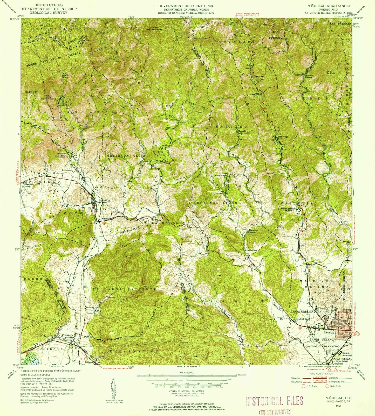 Classic USGS Penuelas Puerto Rico 7.5'x7.5' Topo Map Image