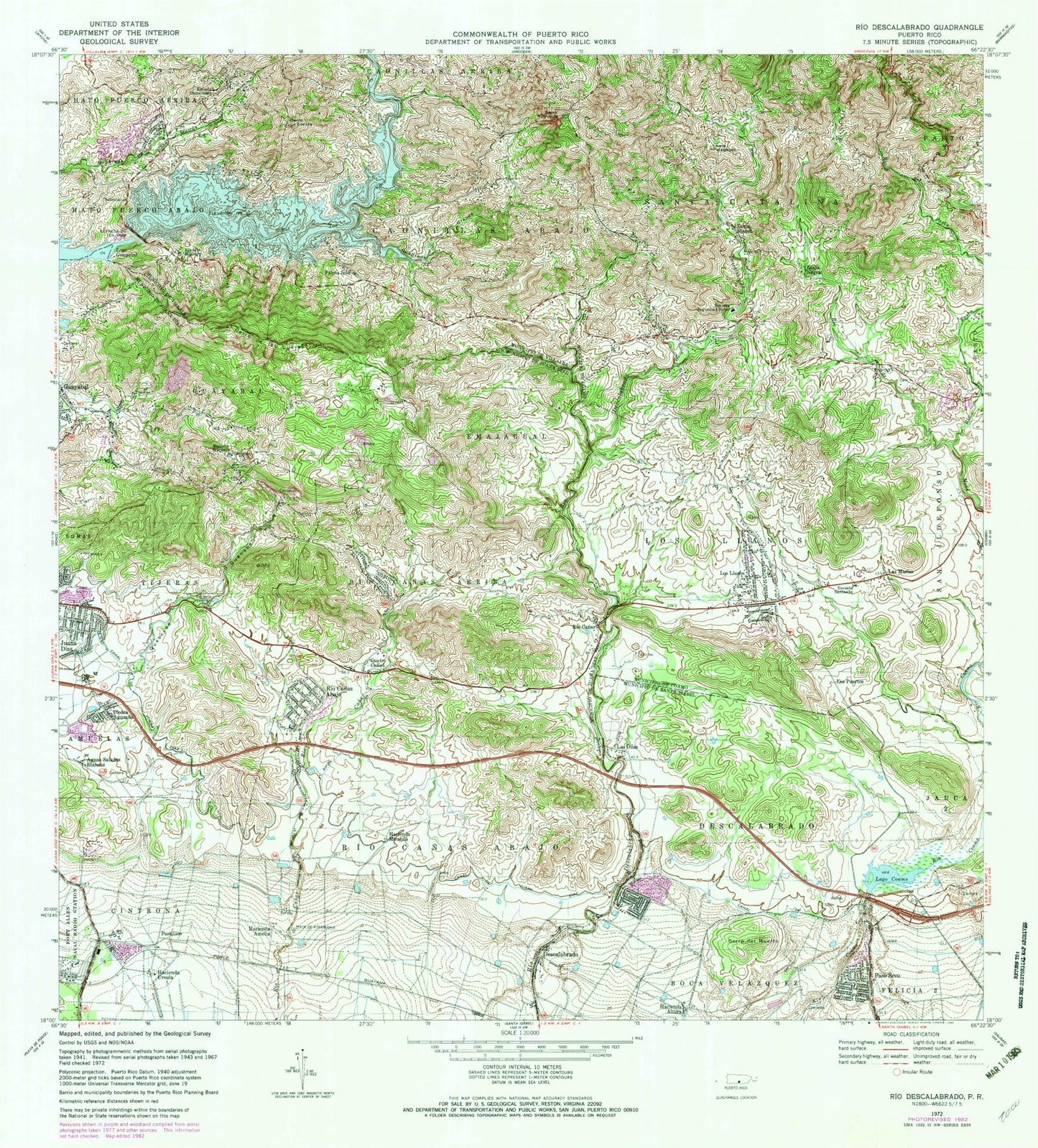 Classic USGS Rio Descalabrado Puerto Rico 7.5'x7.5' Topo Map Image