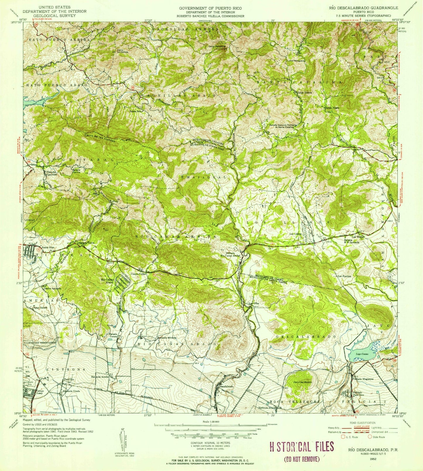 Classic USGS Rio Descalabrado Puerto Rico 7.5'x7.5' Topo Map Image