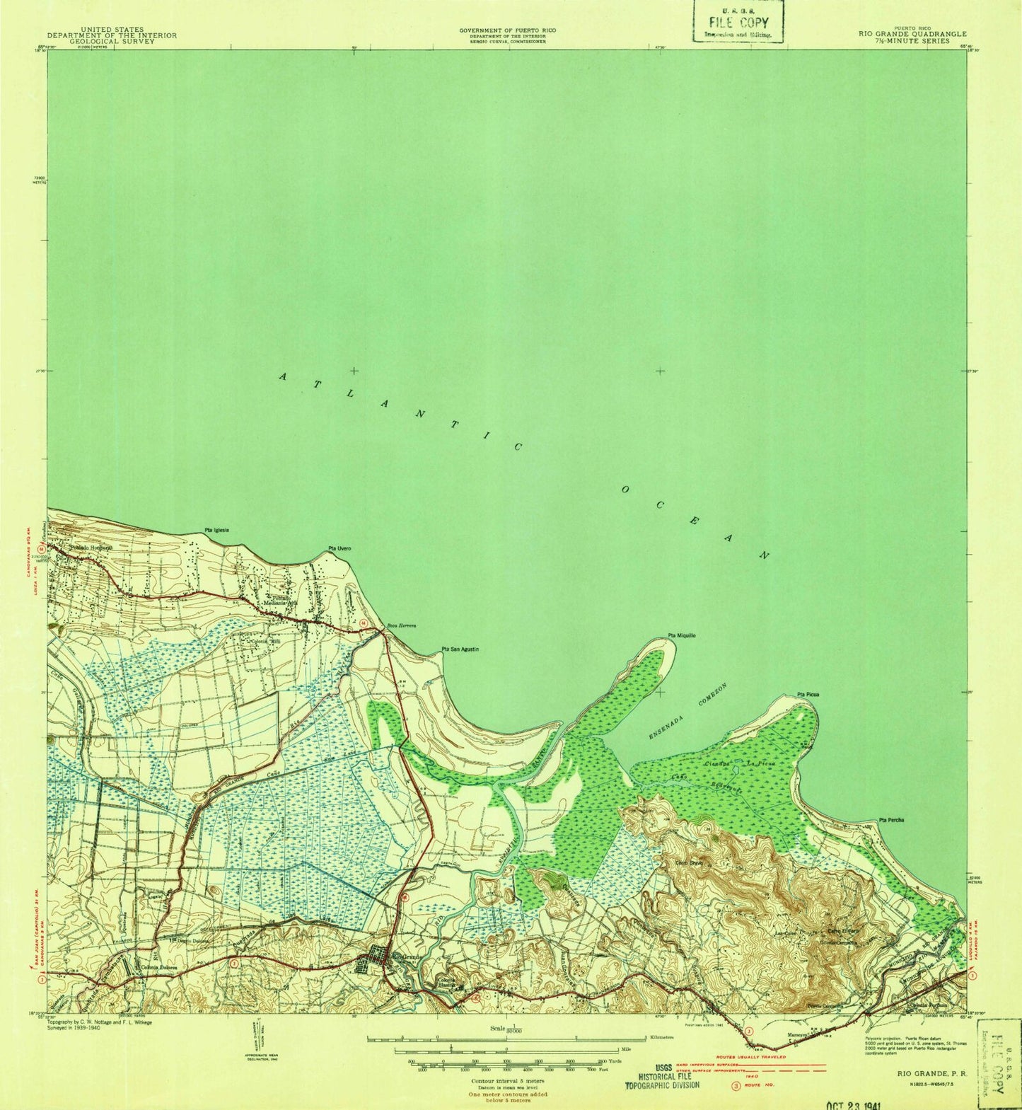 Classic USGS Rio Grande Puerto Rico 7.5'x7.5' Topo Map Image