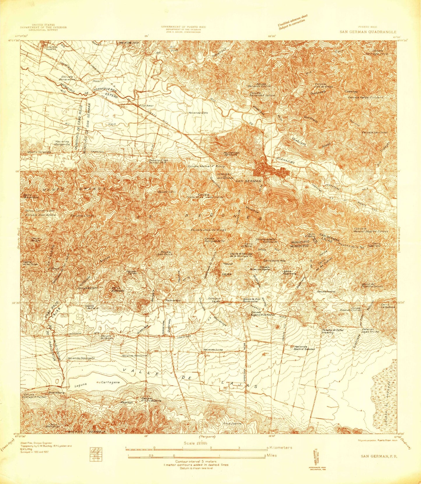 Classic USGS San German Puerto Rico 7.5'x7.5' Topo Map Image