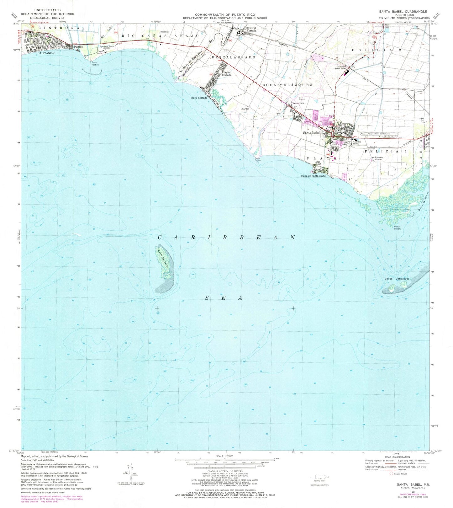 Classic USGS Santa Isabel Puerto Rico 7.5'x7.5' Topo Map Image
