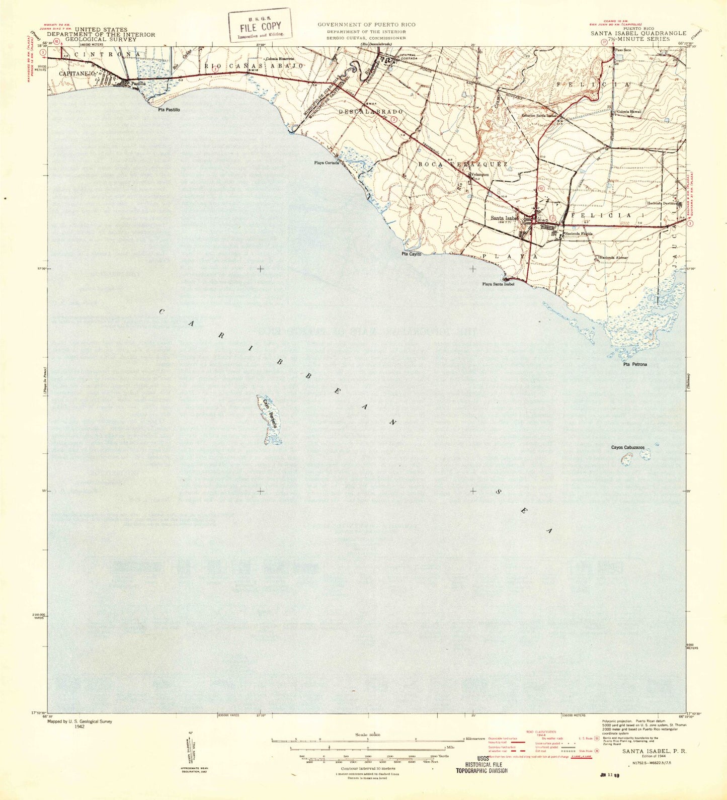 Classic USGS Santa Isabel Puerto Rico 7.5'x7.5' Topo Map Image