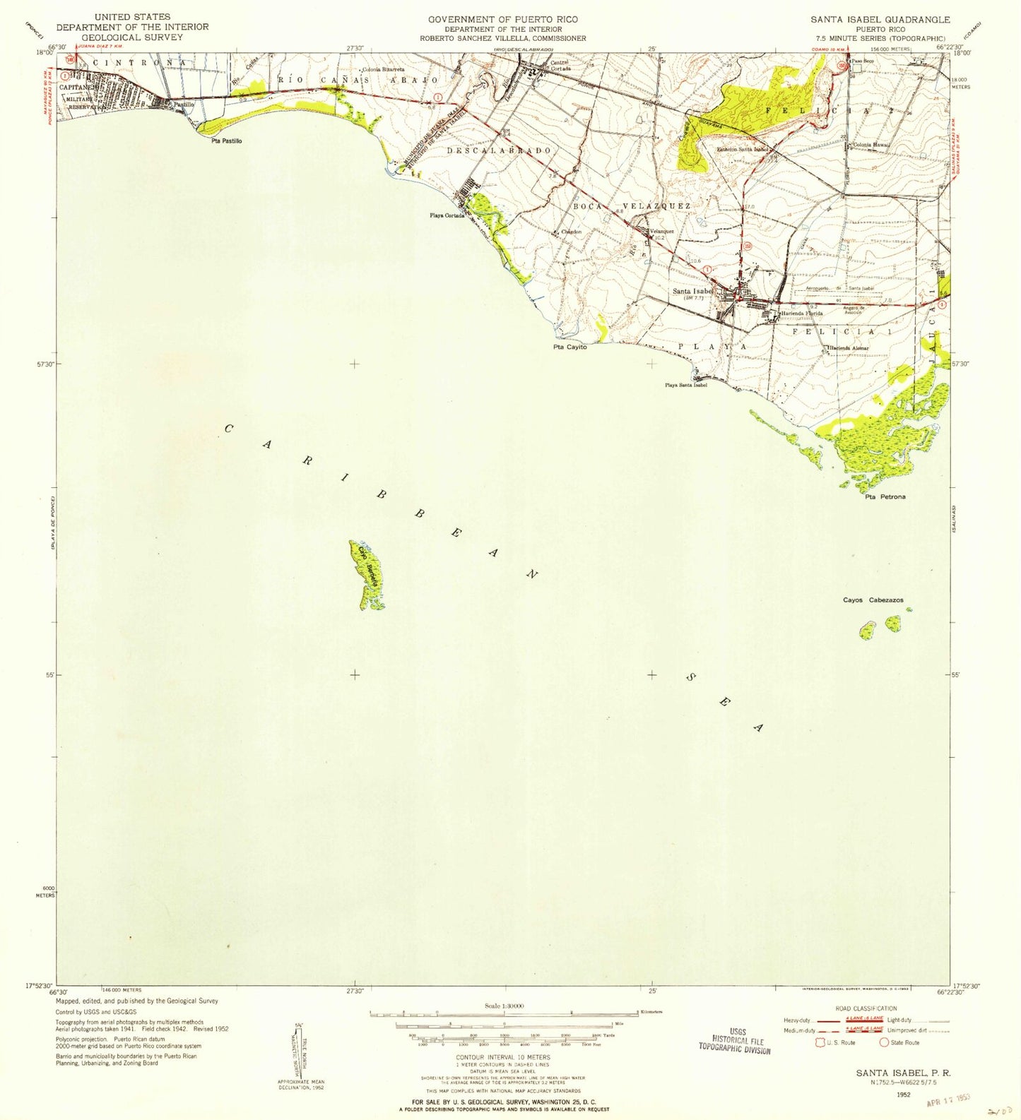 Classic USGS Santa Isabel Puerto Rico 7.5'x7.5' Topo Map Image