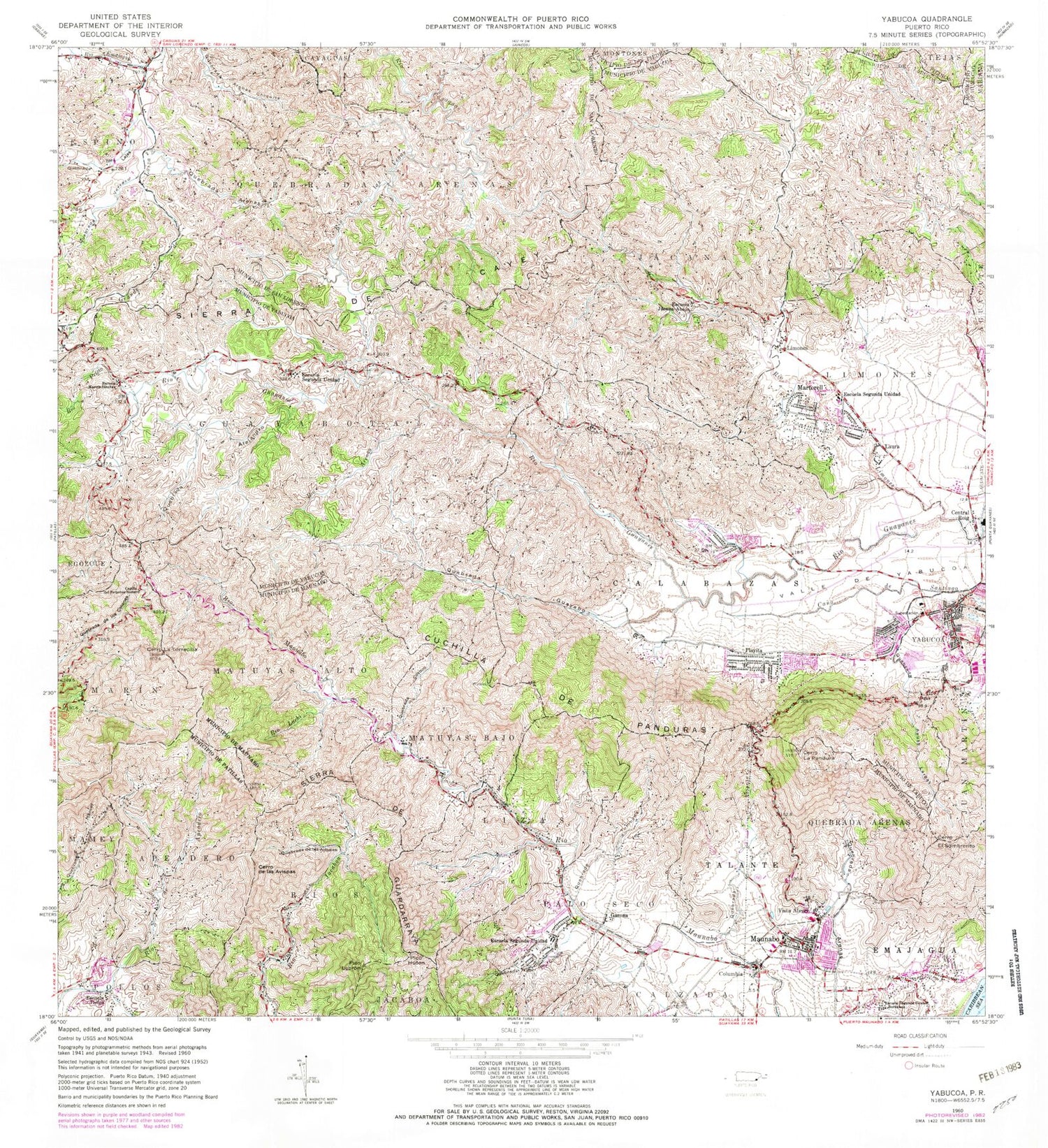 Classic USGS Yabucoa Puerto Rico 7.5'x7.5' Topo Map Image