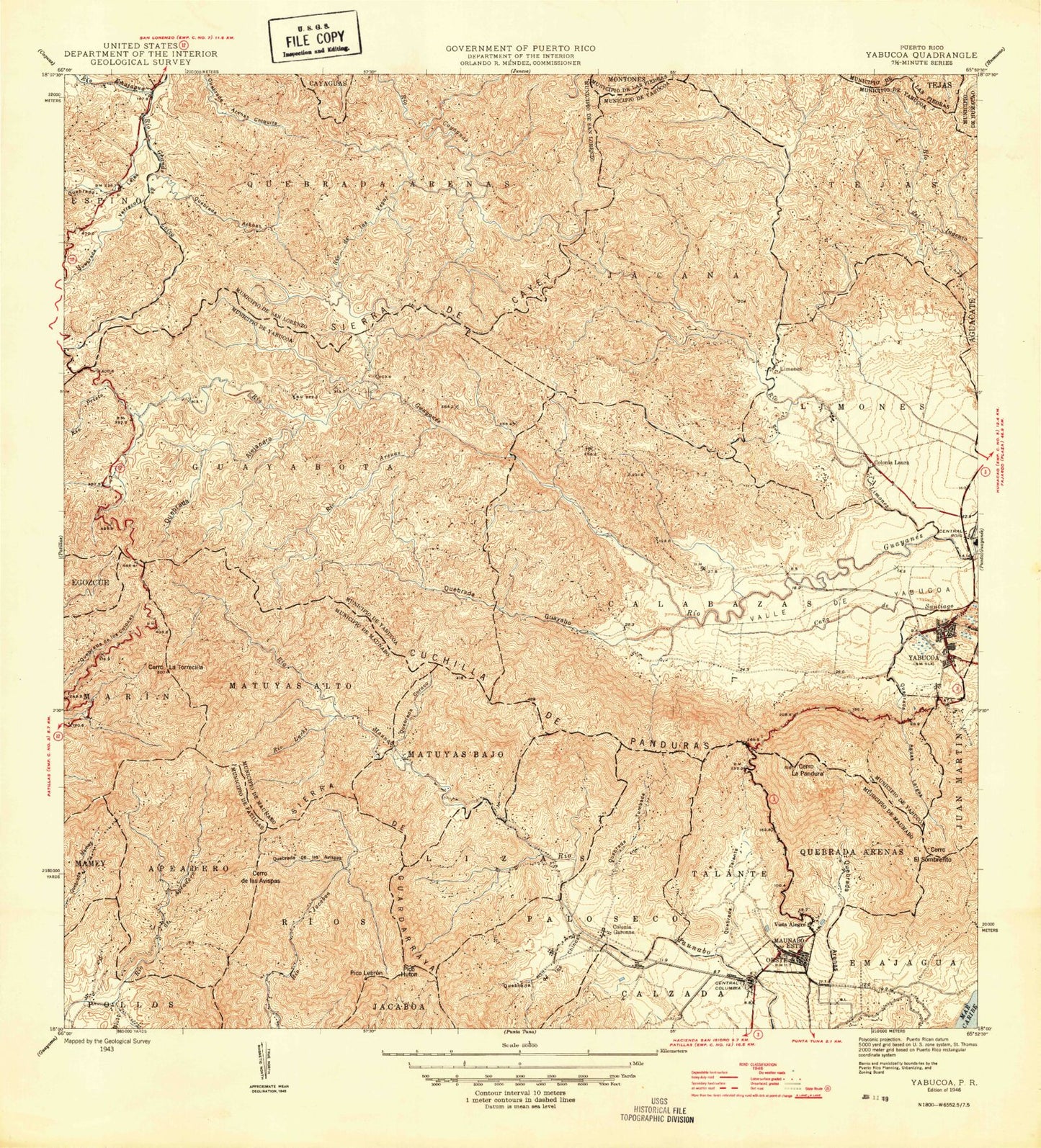 Classic USGS Yabucoa Puerto Rico 7.5'x7.5' Topo Map Image
