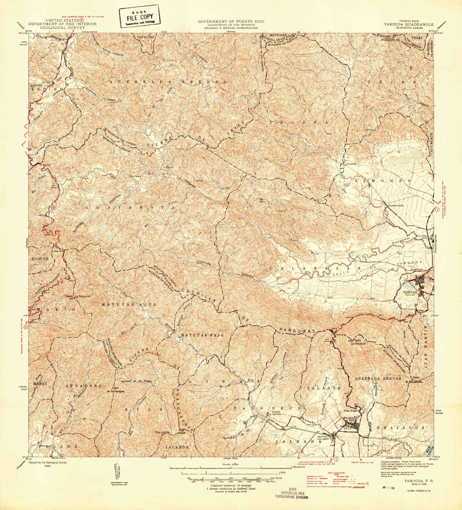 Classic USGS Yabucoa Puerto Rico 7.5'x7.5' Topo Map Image
