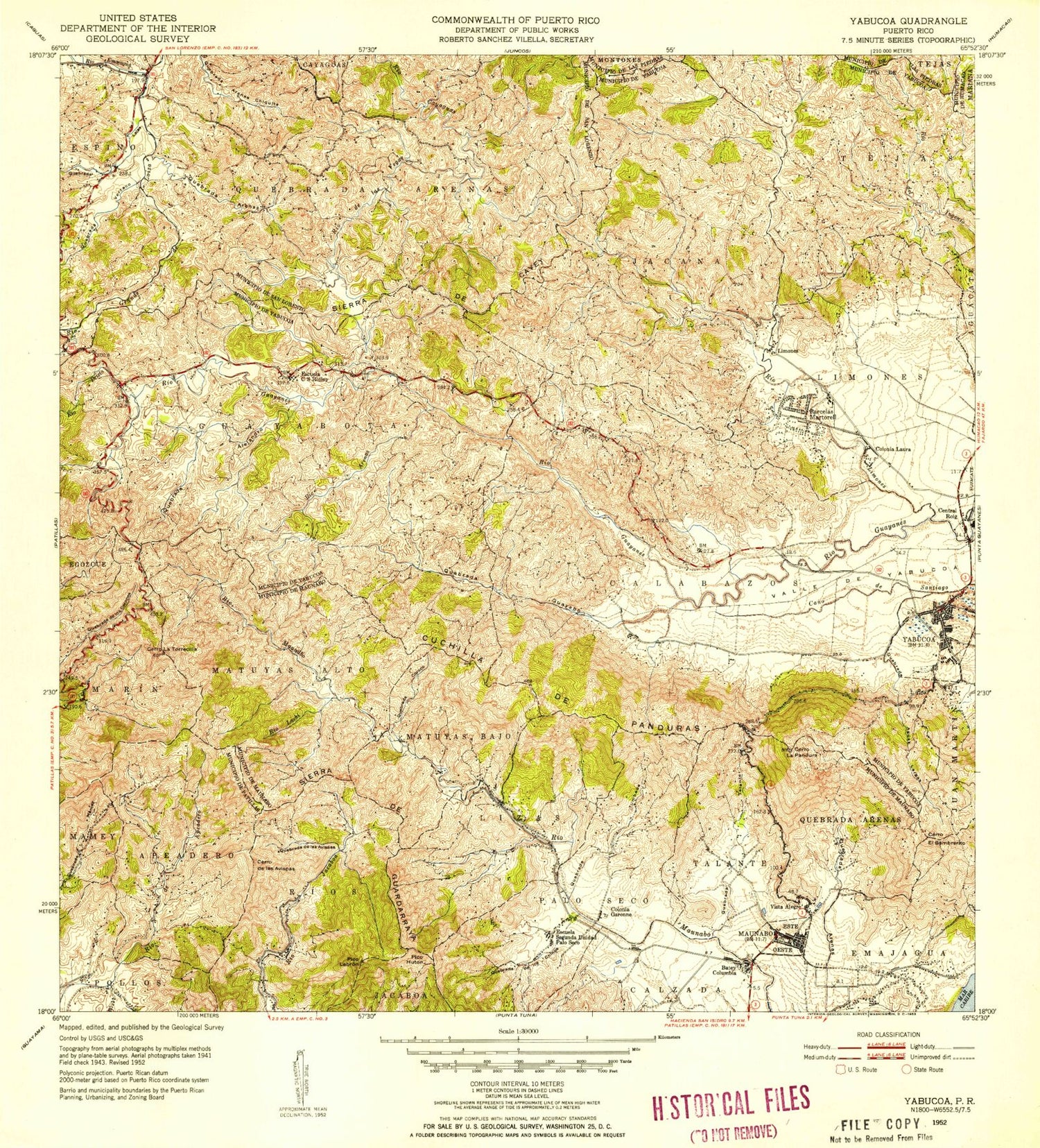 Classic USGS Yabucoa Puerto Rico 7.5'x7.5' Topo Map Image