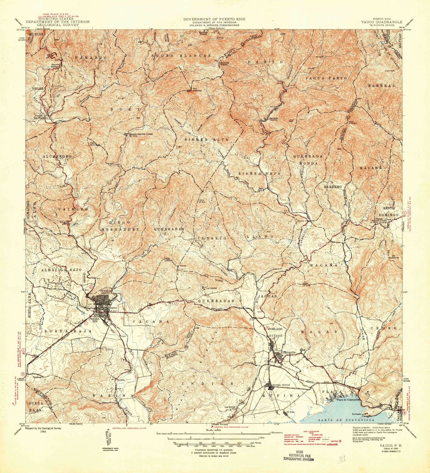 Classic USGS Yauco Puerto Rico 7.5'x7.5' Topo Map Image