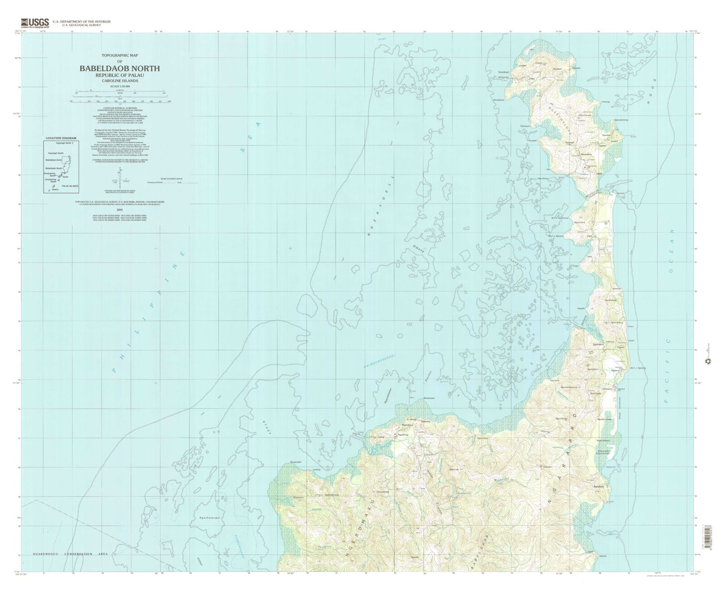 Classic USGS Babeldaob North Republic of Palau 7.5'x7.5' Topo Map Image