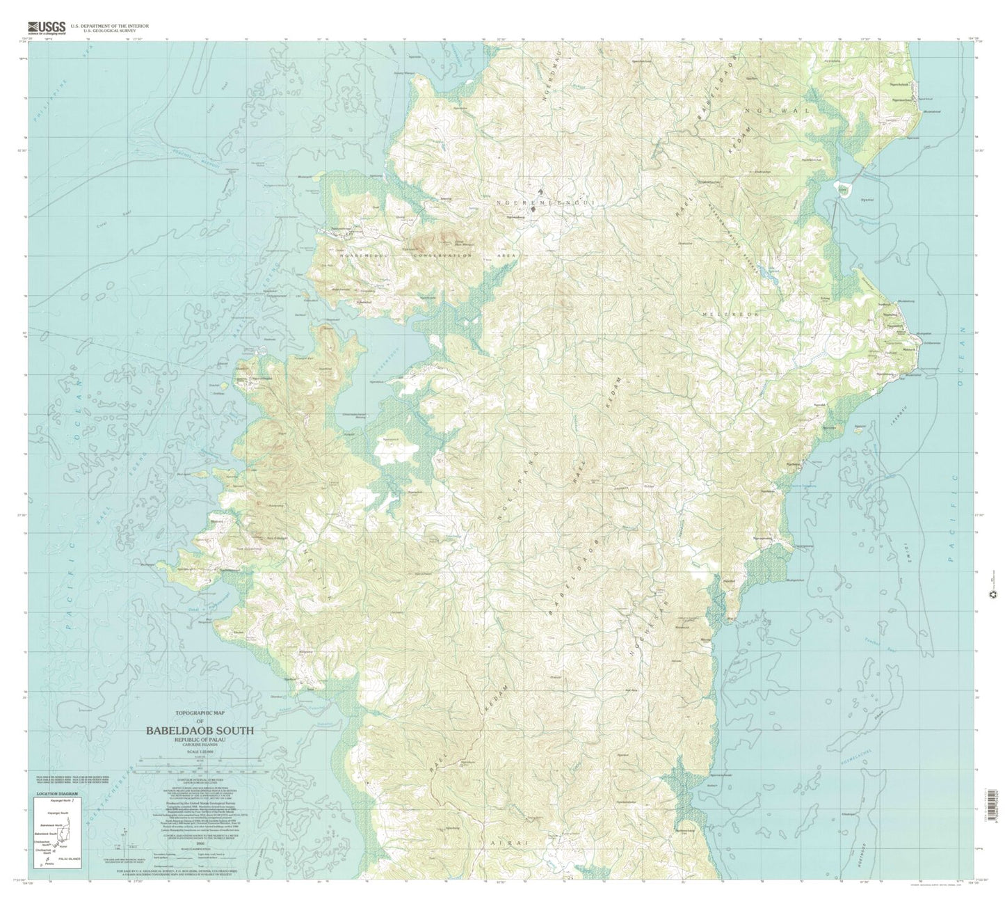 Classic USGS Babeldaob South Republic of Palau 7.5'x7.5' Topo Map Image