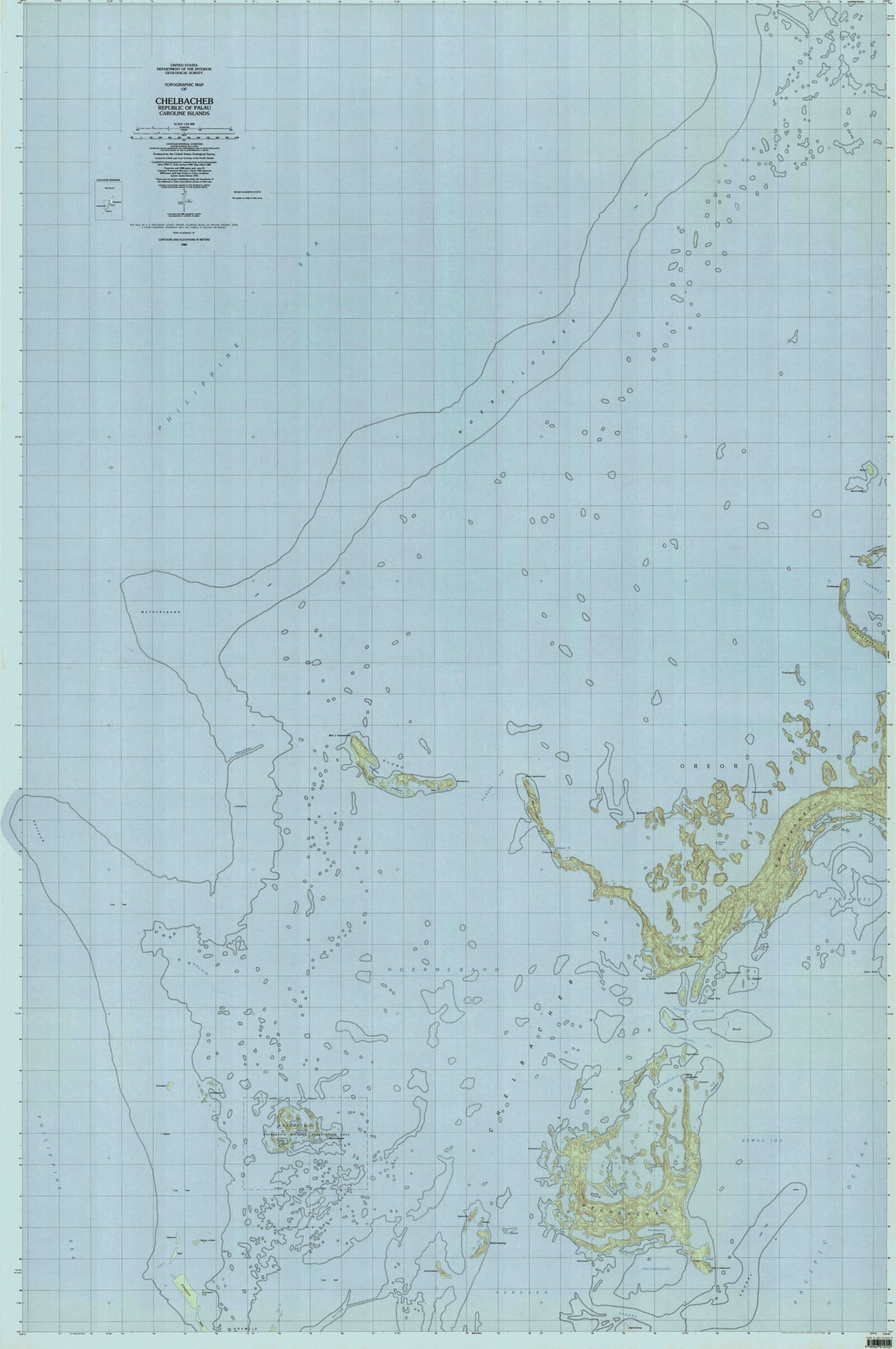 Classic USGS Chelbacheb Republic of Palau 7.5'x7.5' Topo Map Image
