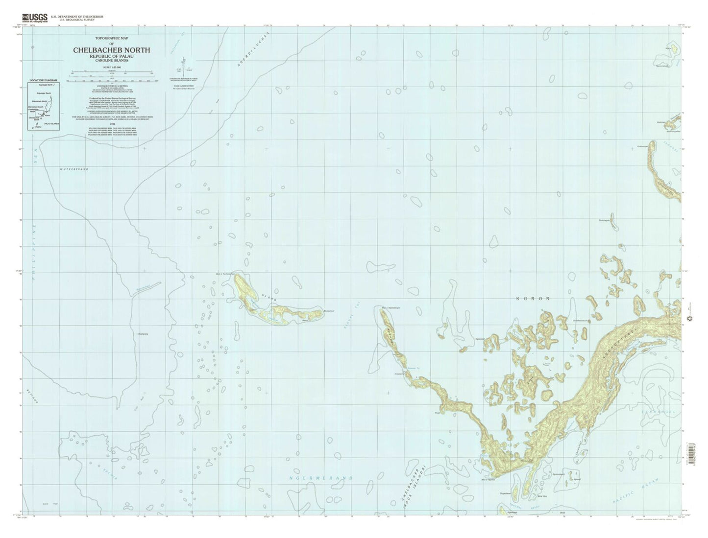 Classic USGS Chelbacheb (Rock Islands) North Republic of Palau 7.5'x7.5' Topo Map Image