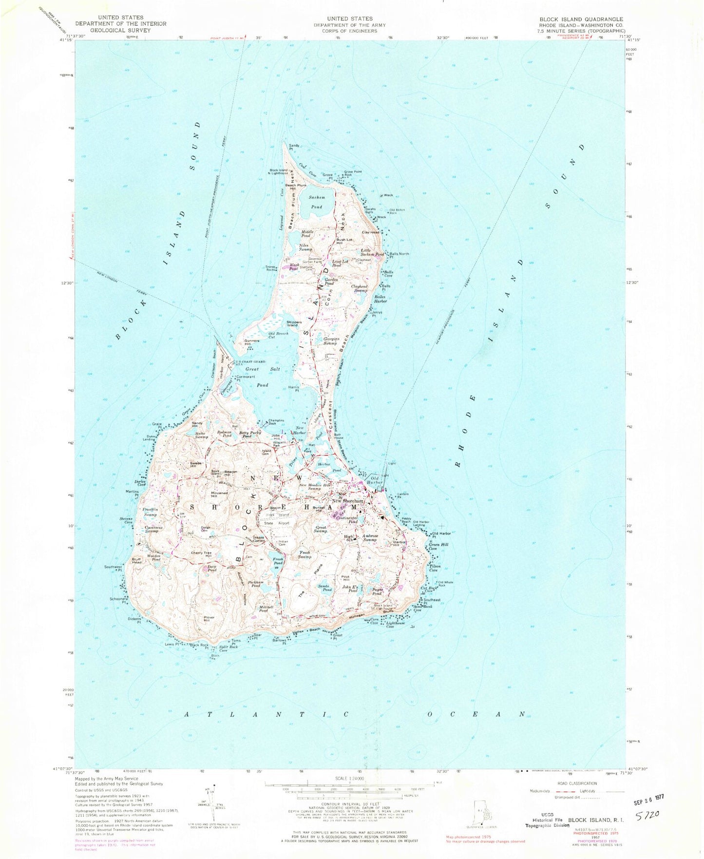 Classic USGS Block Island Rhode Island 7.5'x7.5' Topo Map Image