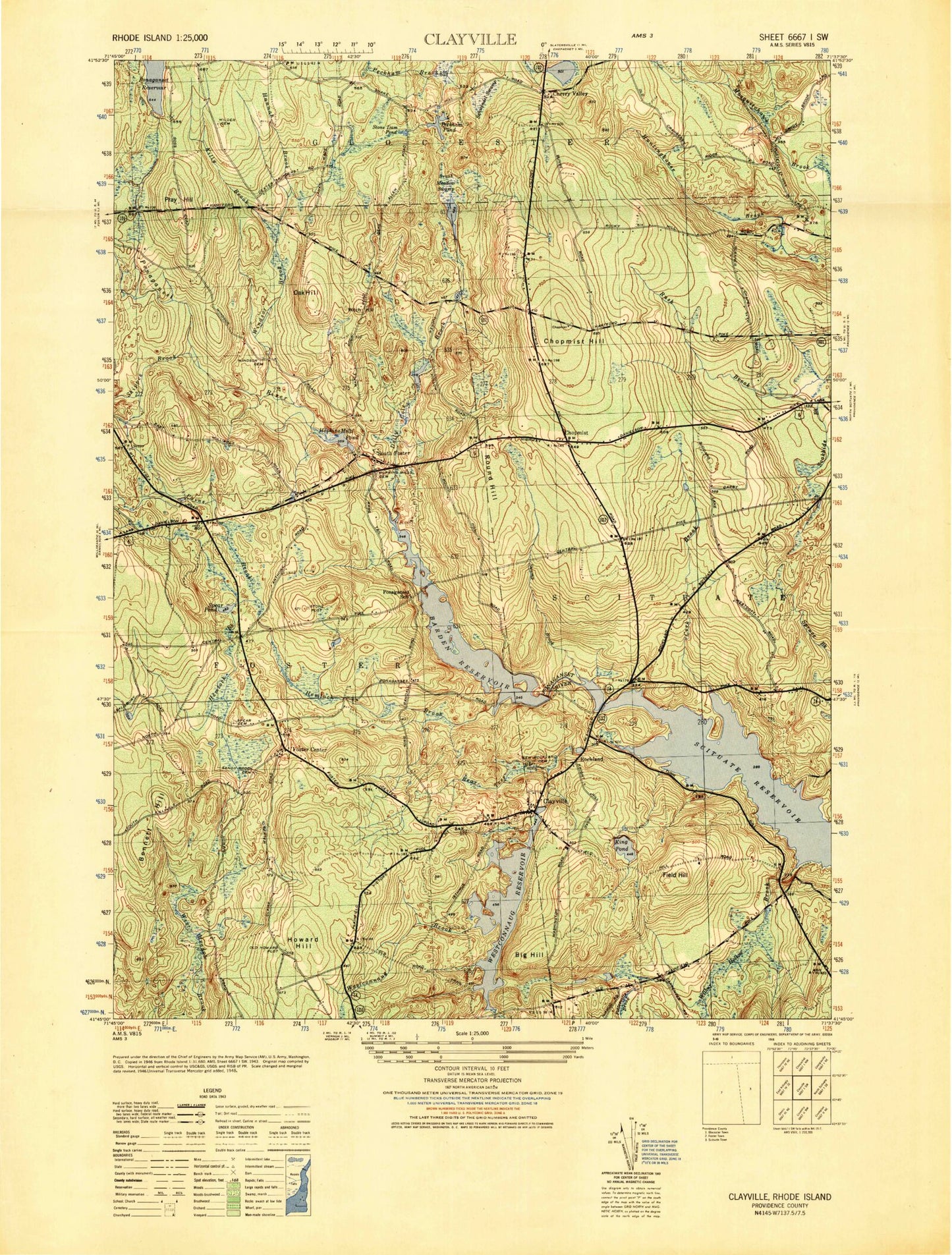Classic USGS Clayville Rhode Island 7.5'x7.5' Topo Map Image