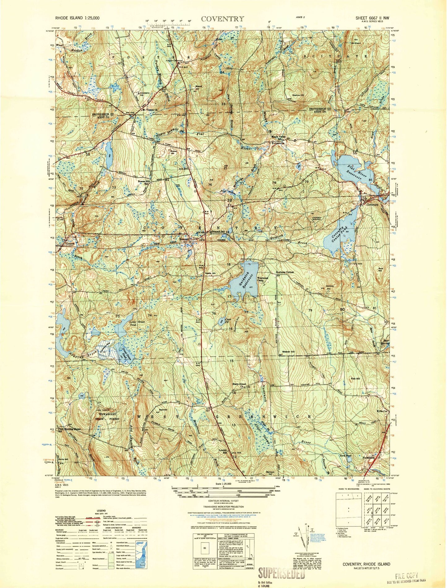 Classic USGS Coventry Center Rhode Island 7.5'x7.5' Topo Map Image