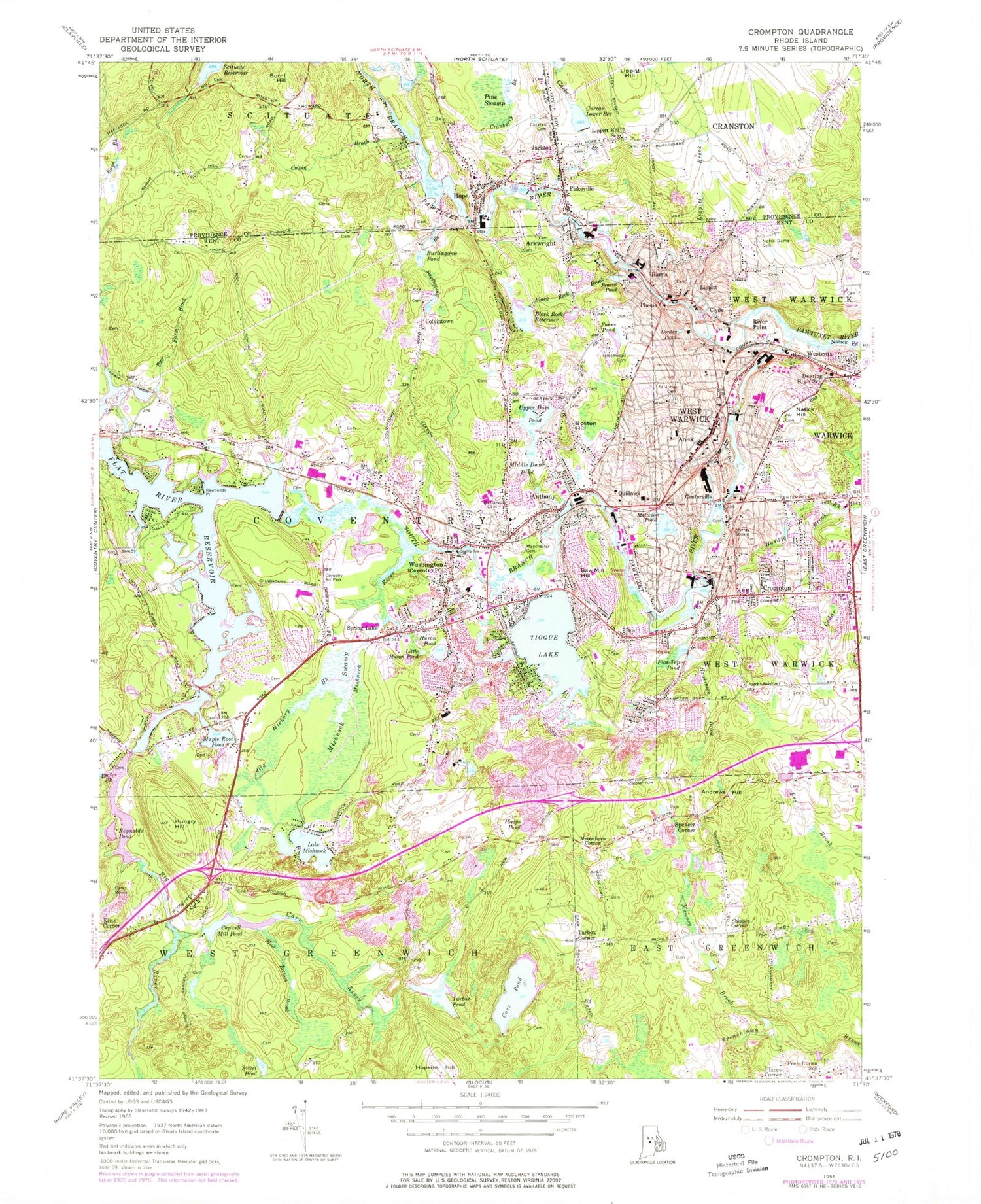 Classic USGS Crompton Rhode Island 7.5'x7.5' Topo Map Image