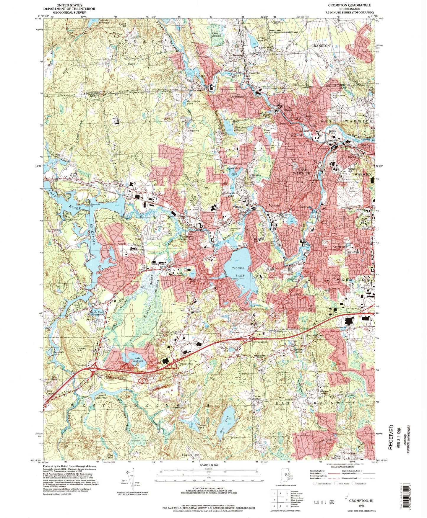 Classic USGS Crompton Rhode Island 7.5'x7.5' Topo Map Image