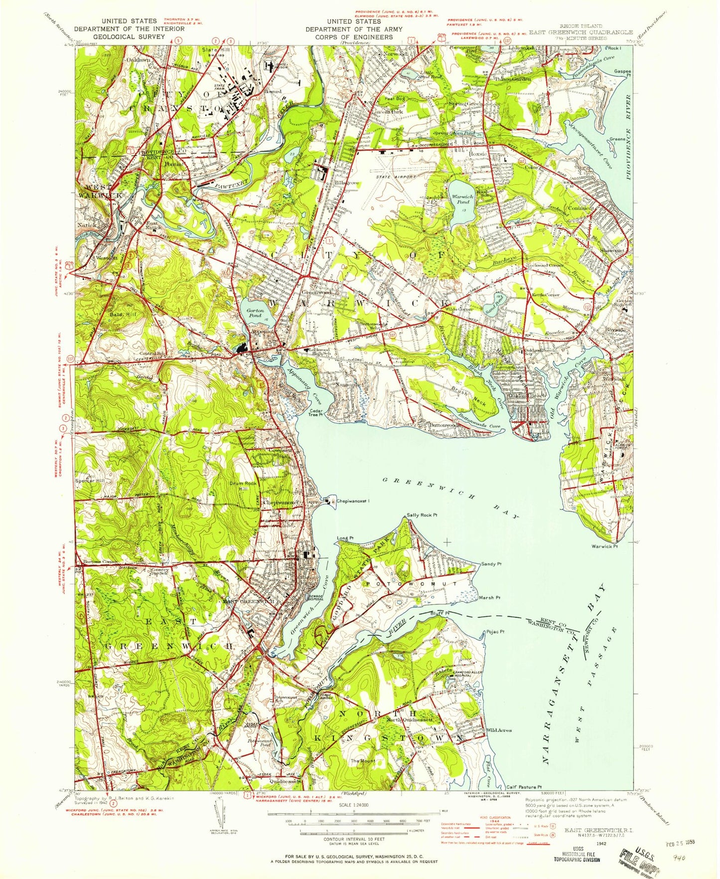 Classic USGS East Greenwich Rhode Island 7.5'x7.5' Topo Map Image