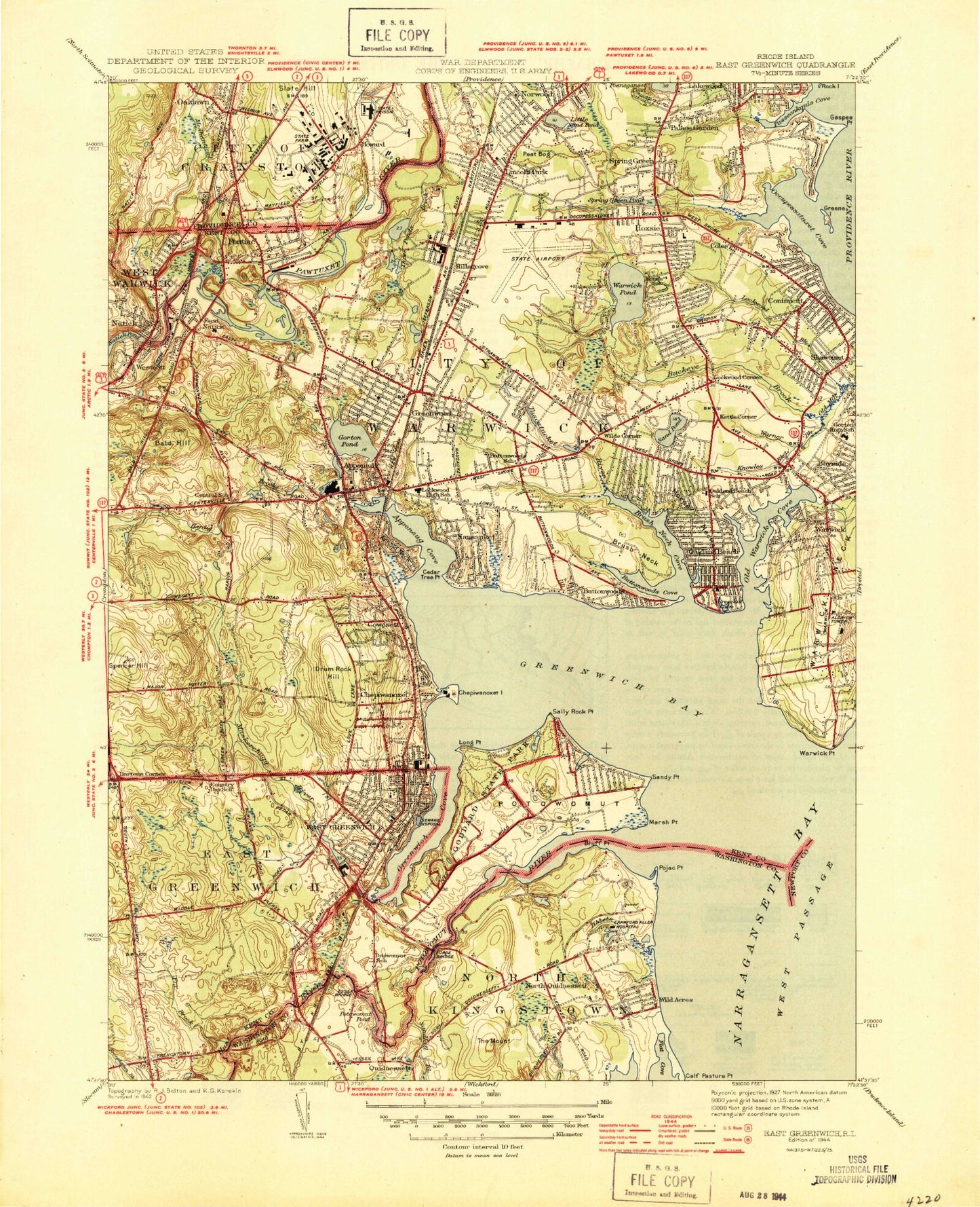 Classic USGS East Greenwich Rhode Island 7.5'x7.5' Topo Map Image
