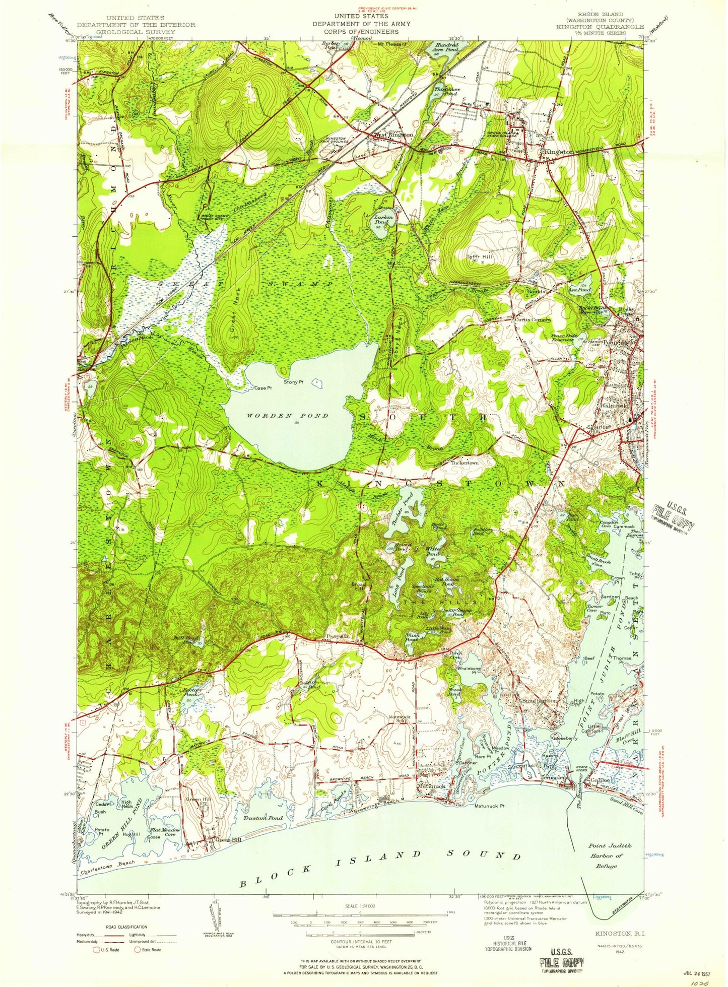 Classic USGS Kingston Rhode Island 7.5'x7.5' Topo Map Image