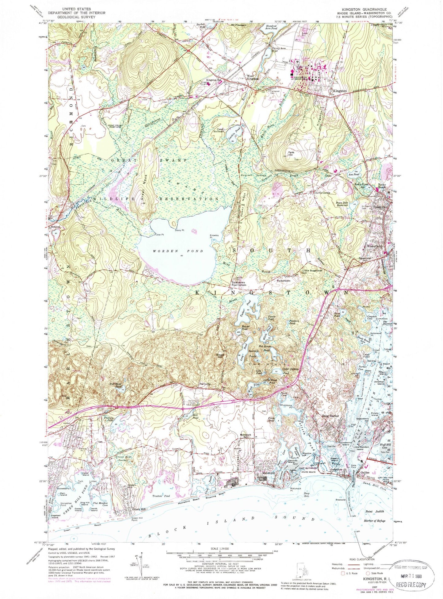 Classic USGS Kingston Rhode Island 7.5'x7.5' Topo Map Image