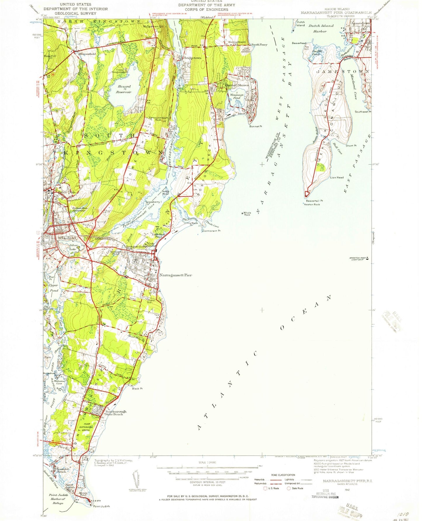 Classic USGS Narragansett Pier Rhode Island 7.5'x7.5' Topo Map Image