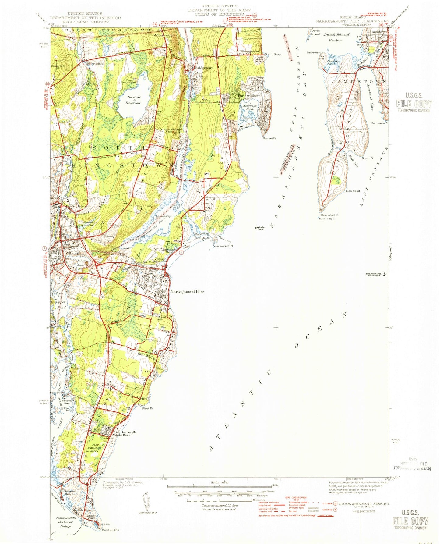 Classic USGS Narragansett Pier Rhode Island 7.5'x7.5' Topo Map Image