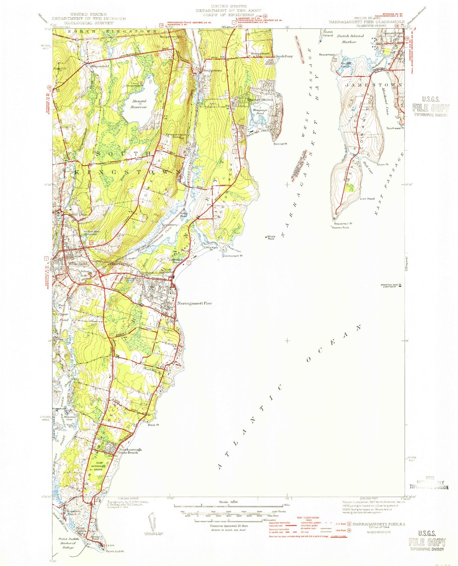 Classic USGS Narragansett Pier Rhode Island 7.5'x7.5' Topo Map Image