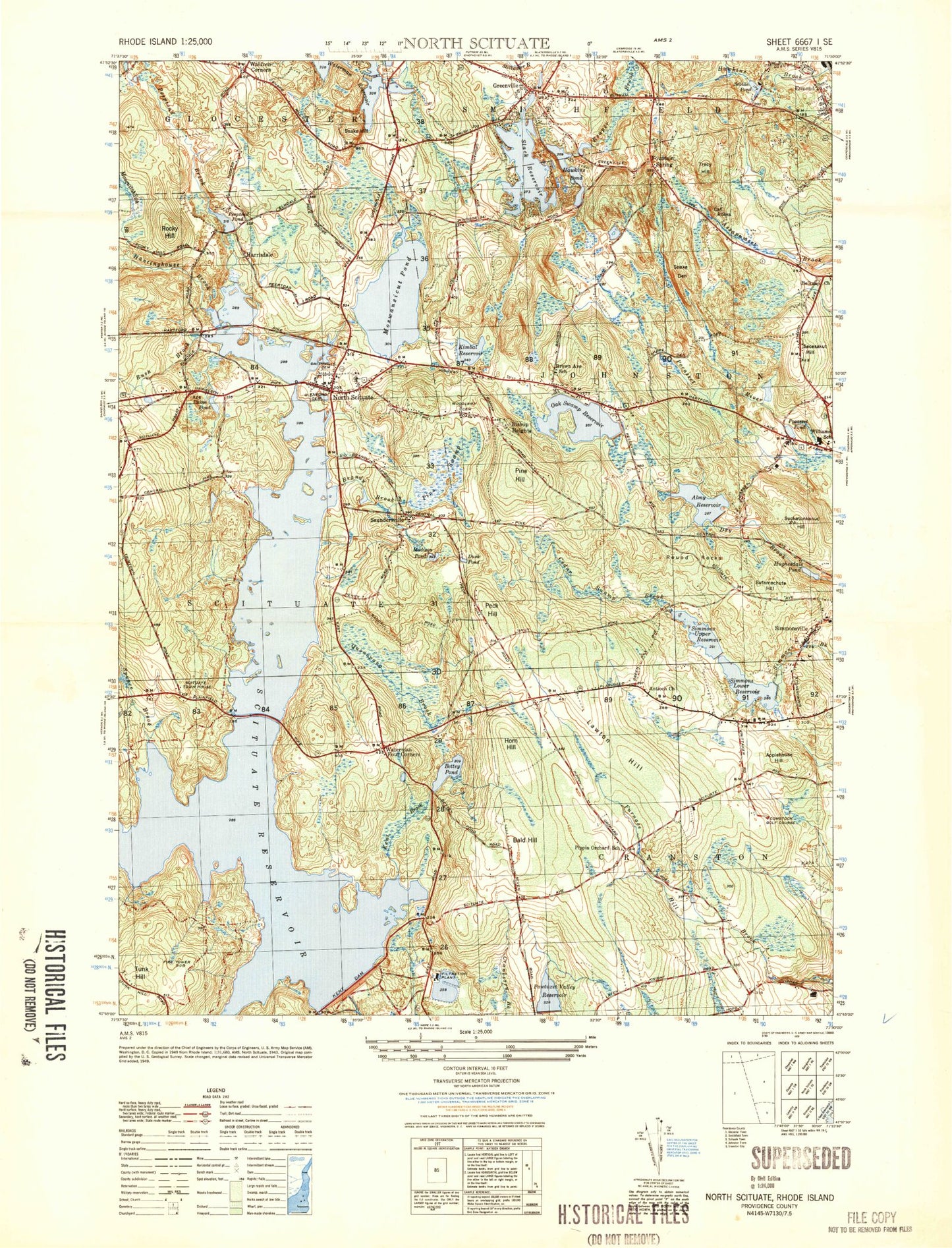 Classic USGS North Scituate Rhode Island 7.5'x7.5' Topo Map Image