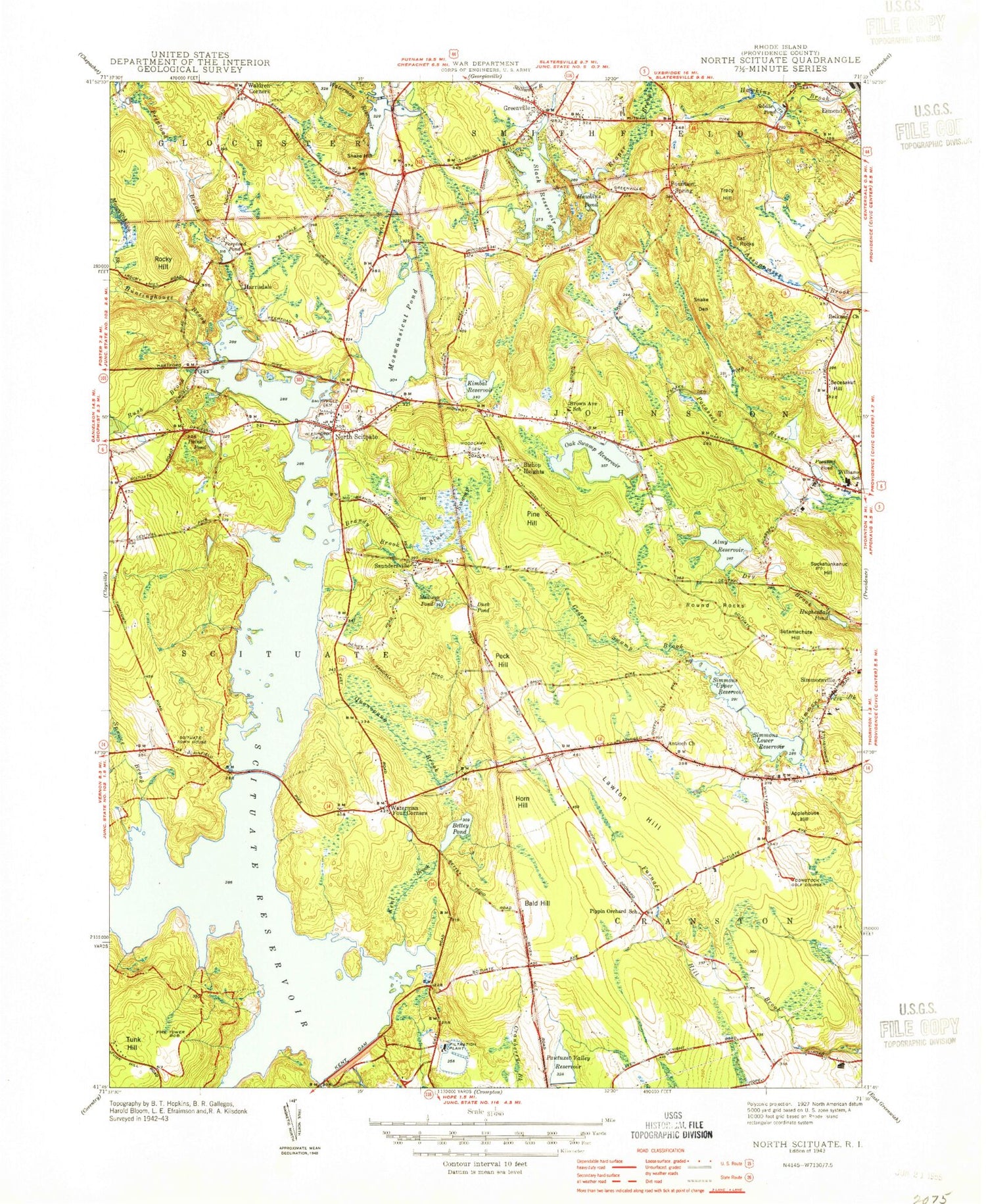 Classic USGS North Scituate Rhode Island 7.5'x7.5' Topo Map Image