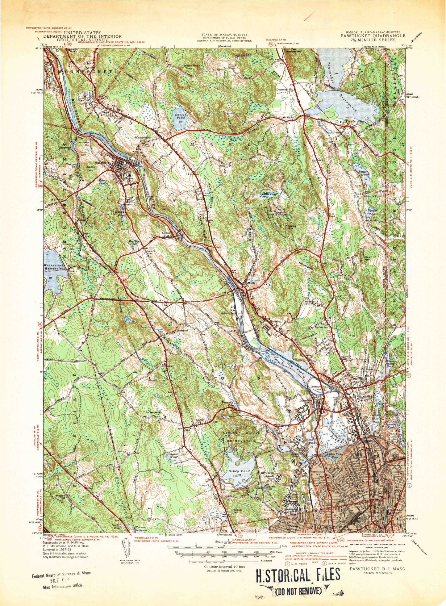 Classic USGS Pawtucket Rhode Island 7.5'x7.5' Topo Map Image