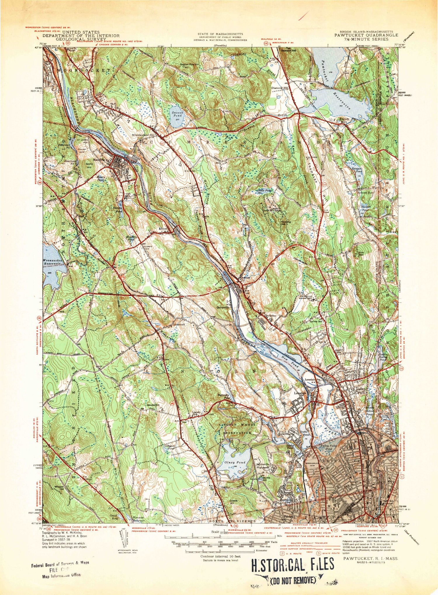 Classic USGS Pawtucket Rhode Island 7.5'x7.5' Topo Map Image