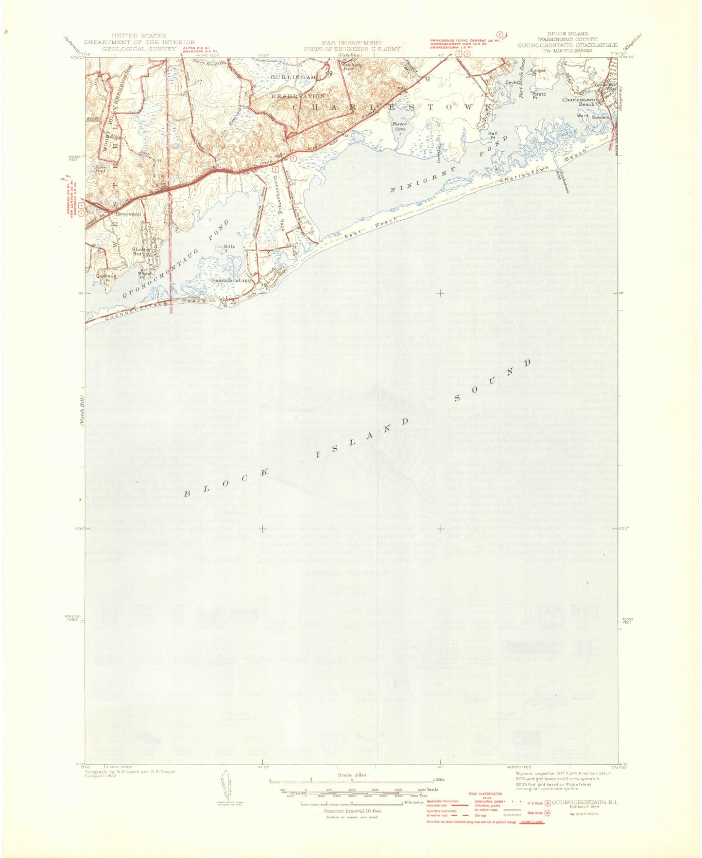 Classic USGS Quonochontaug Rhode Island 7.5'x7.5' Topo Map Image