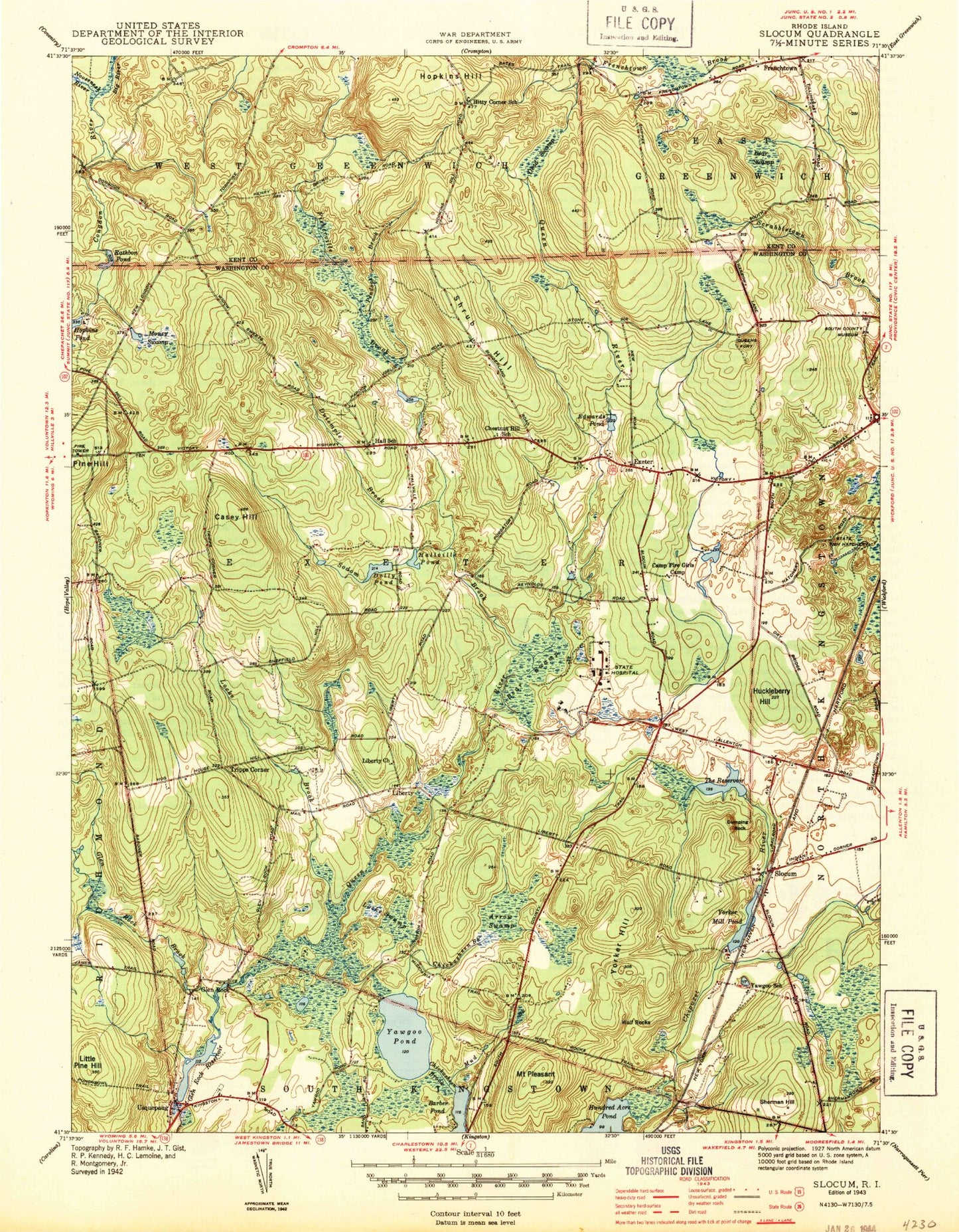 Classic USGS Slocum Rhode Island 7.5'x7.5' Topo Map Image