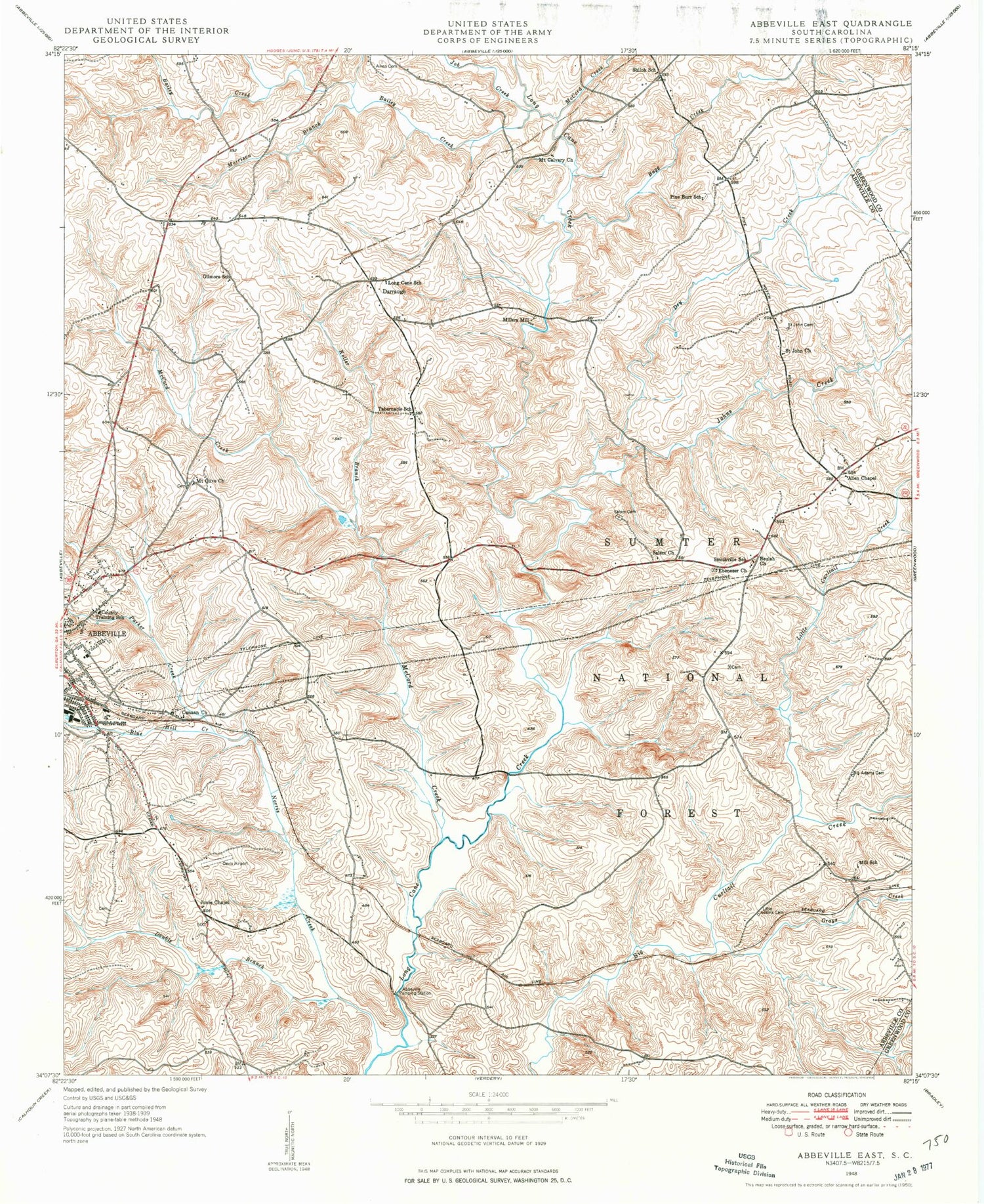Classic USGS Abbeville East South Carolina 7.5'x7.5' Topo Map Image