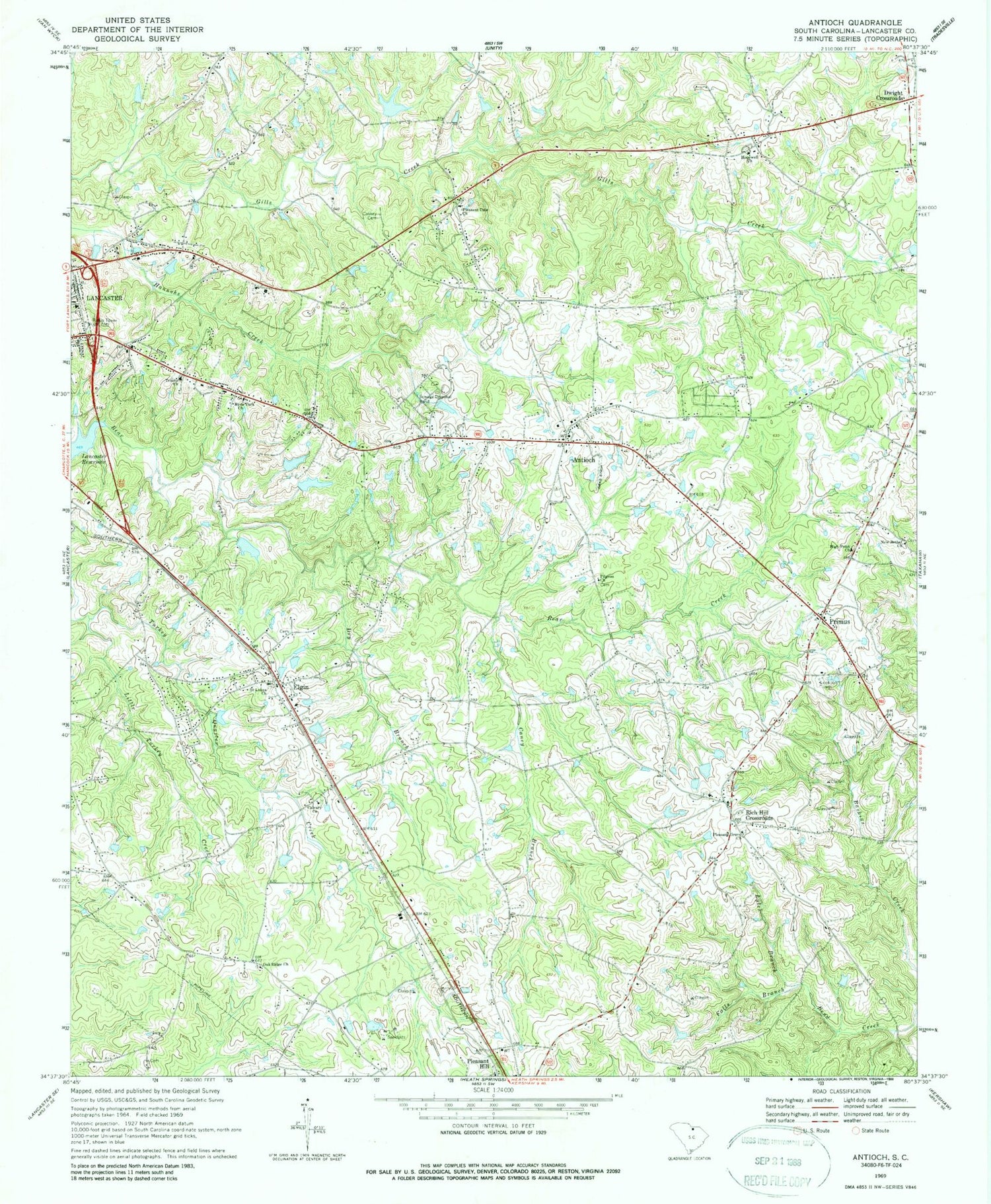 Classic USGS Antioch South Carolina 7.5'x7.5' Topo Map Image