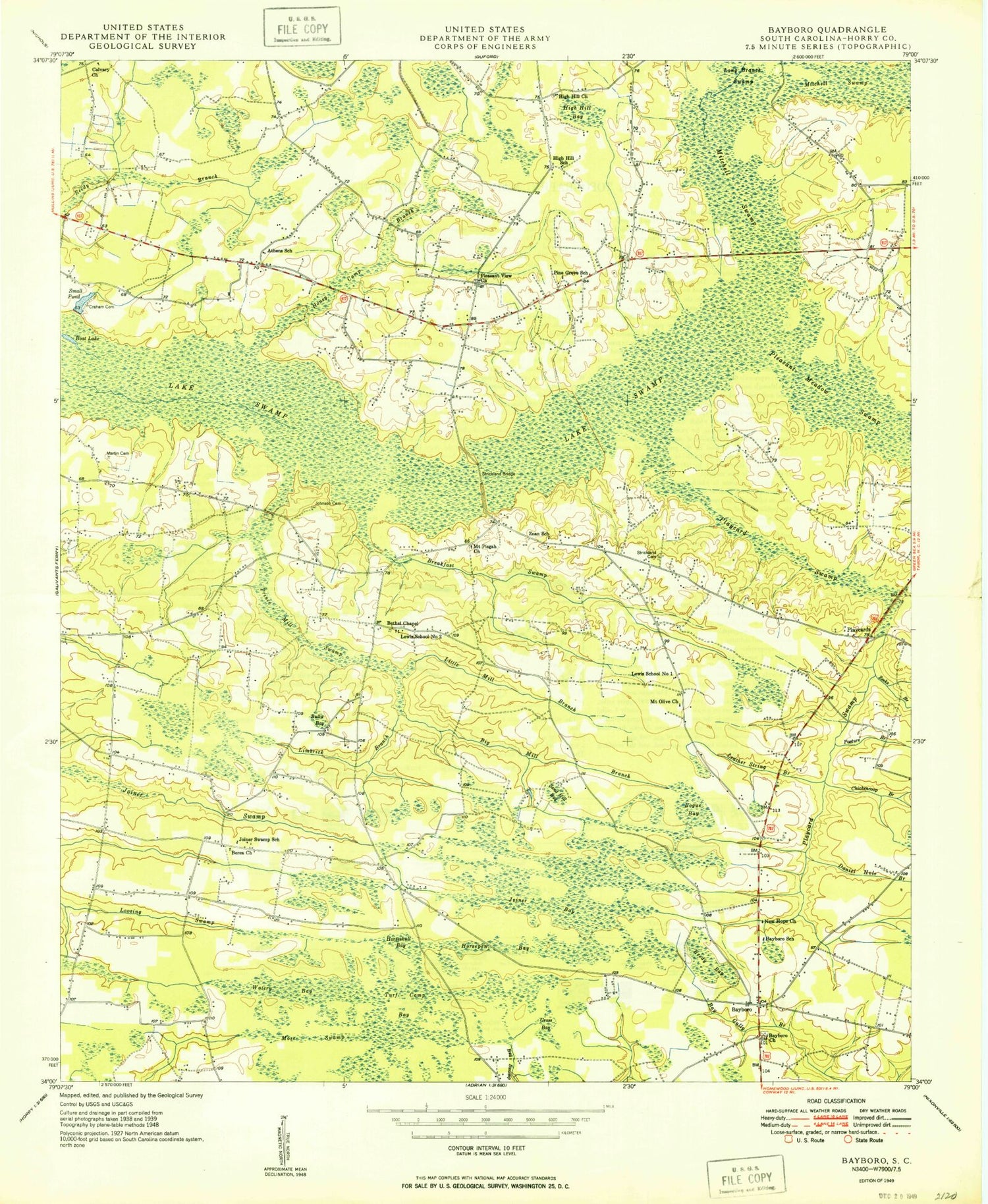 Classic USGS Bayboro South Carolina 7.5'x7.5' Topo Map Image